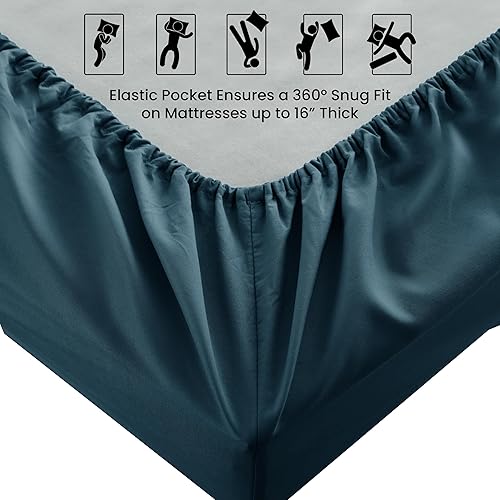Miniatura 5 de LUX Décor Sábana bajera tamaño Queen  Sábanas de microfibra elástica de 360 grados fáciles de ajustar, bolsillo profundo de 16 pulgadas, resistente