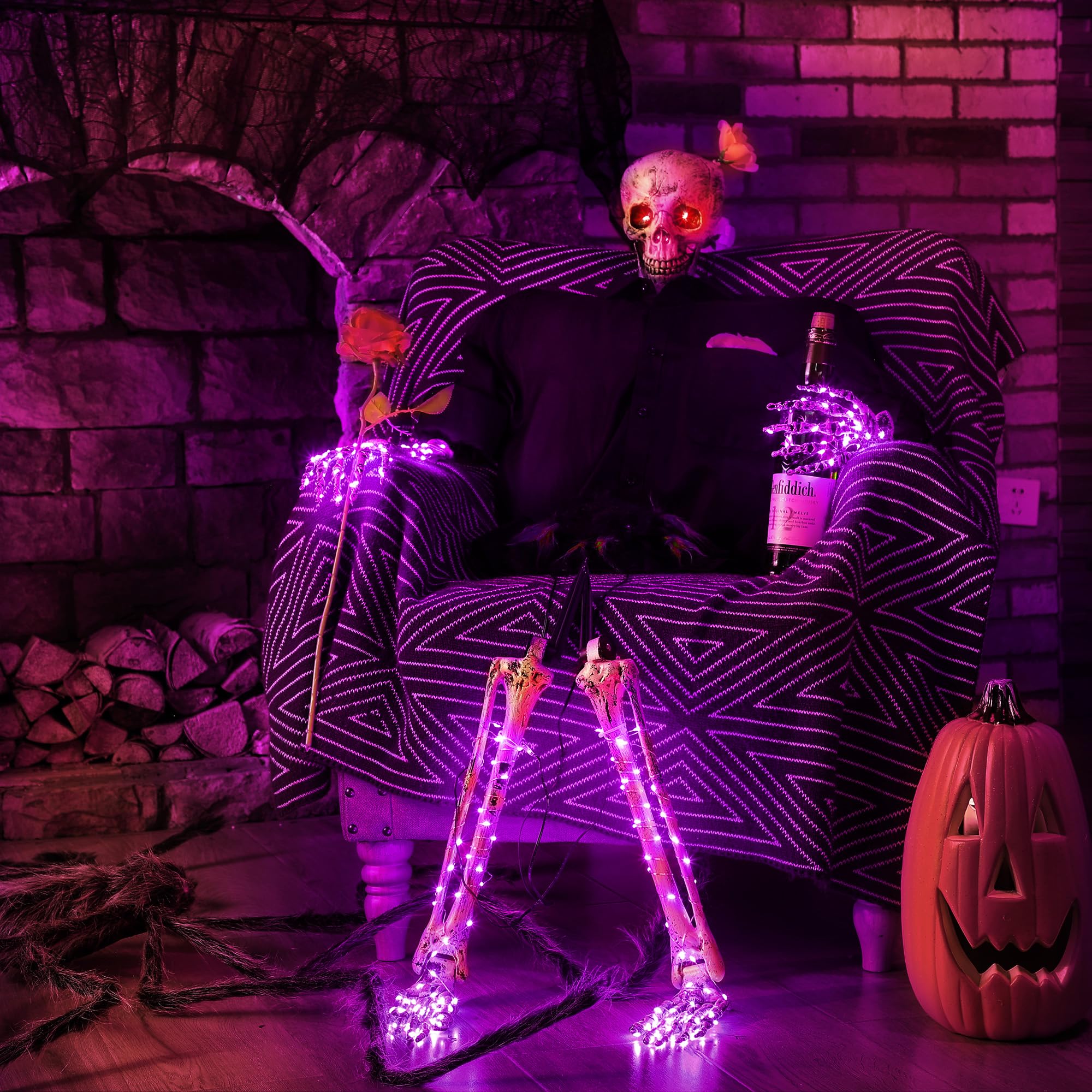 Led Skeleton Decorations Halloween Skeleton Yard Decoration, Graveyard Decorations with 8 Mode ...