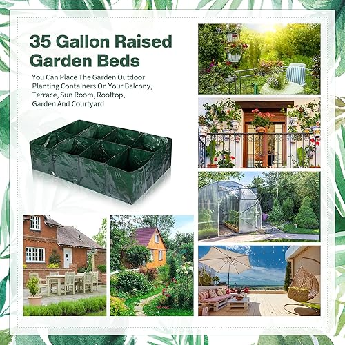 Miniatura 6 de Irenare 2 macetas elevadas de tela de 35 galones, cama de plantación de polietileno con 8 rejillas divididas, camas de jardín rectangulares, cama de