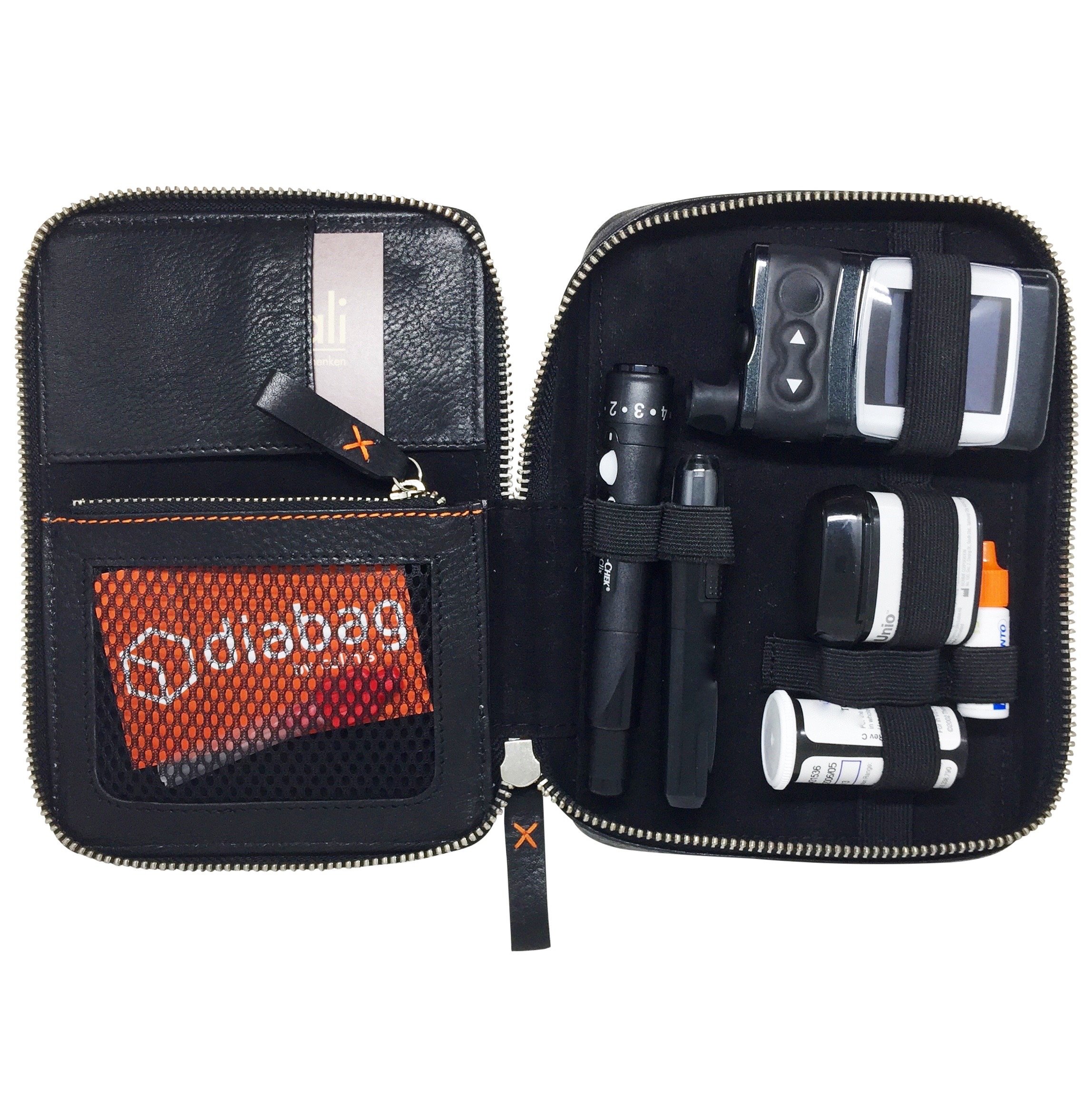 Premium Diabetikertasche aus Nappaleder für unterwegs - Isolierende Insulintasche als täglicher Begleiter. Diabetes Organizer für Blutzuckermessgeräte, Insulin-Pens, Lanzetten und Zubehör.
