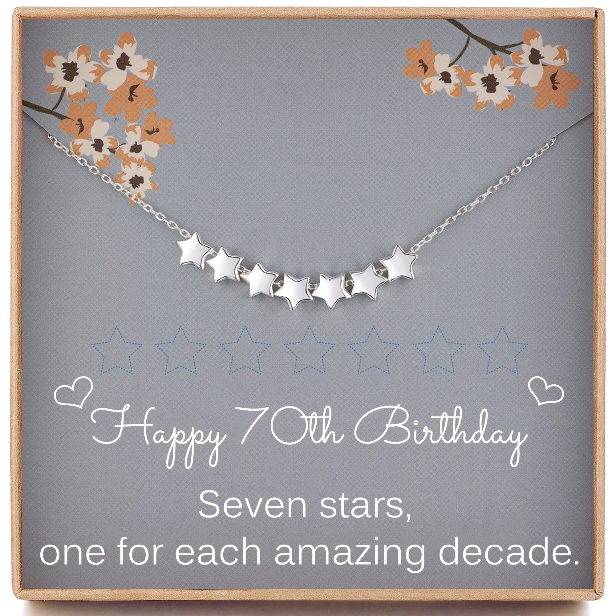 Regalos de 70 cumpleaños para mujer, collar de estrella de plata de ley, collar de siete estrellas delicadas, una estrella por cada increíble década, Plata esterlina, No es una piedra preciosa
