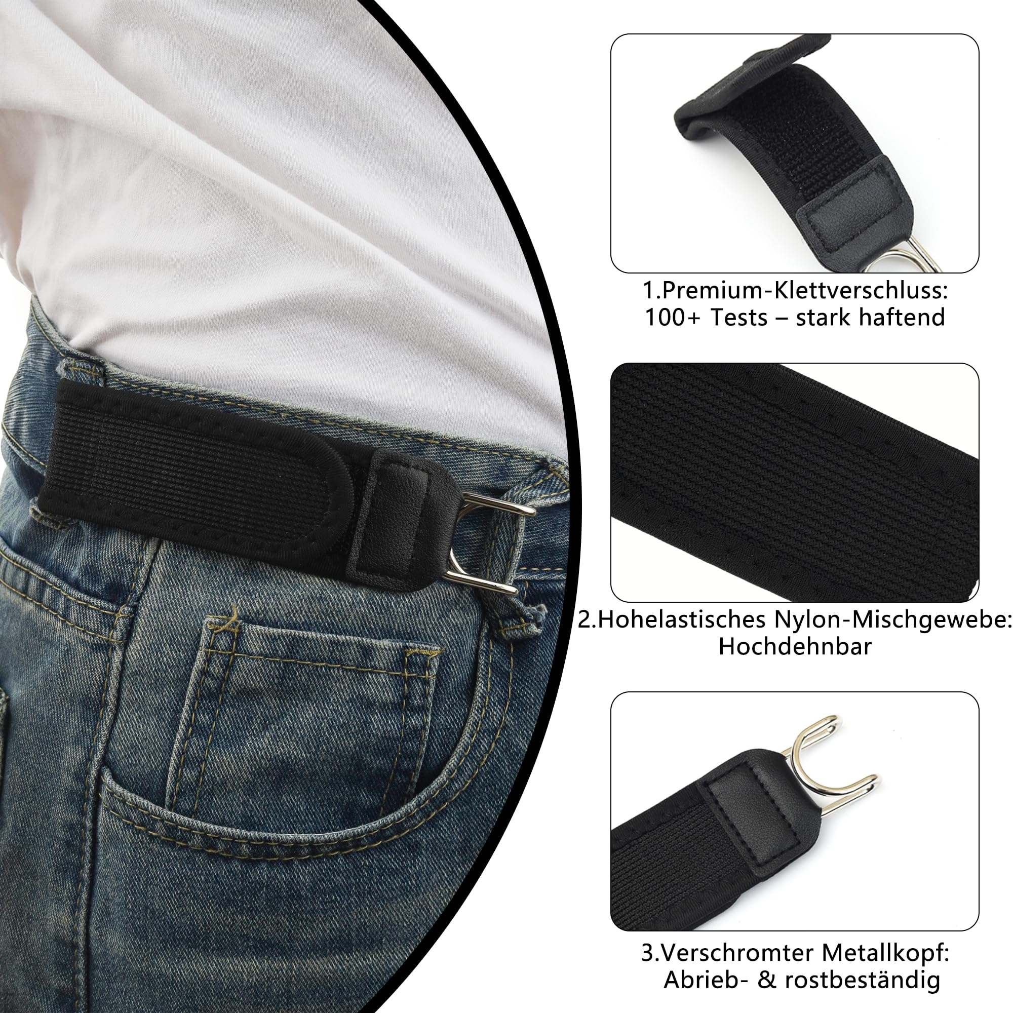 Dreaku Senza Fibbia Cintura Uomo Donna, Elastica Tattica Cinture da Uomo Cintura Uomo Senza Buchi Unisex per Jeans, Pantaloni Tempo Libero & Uscite - 3