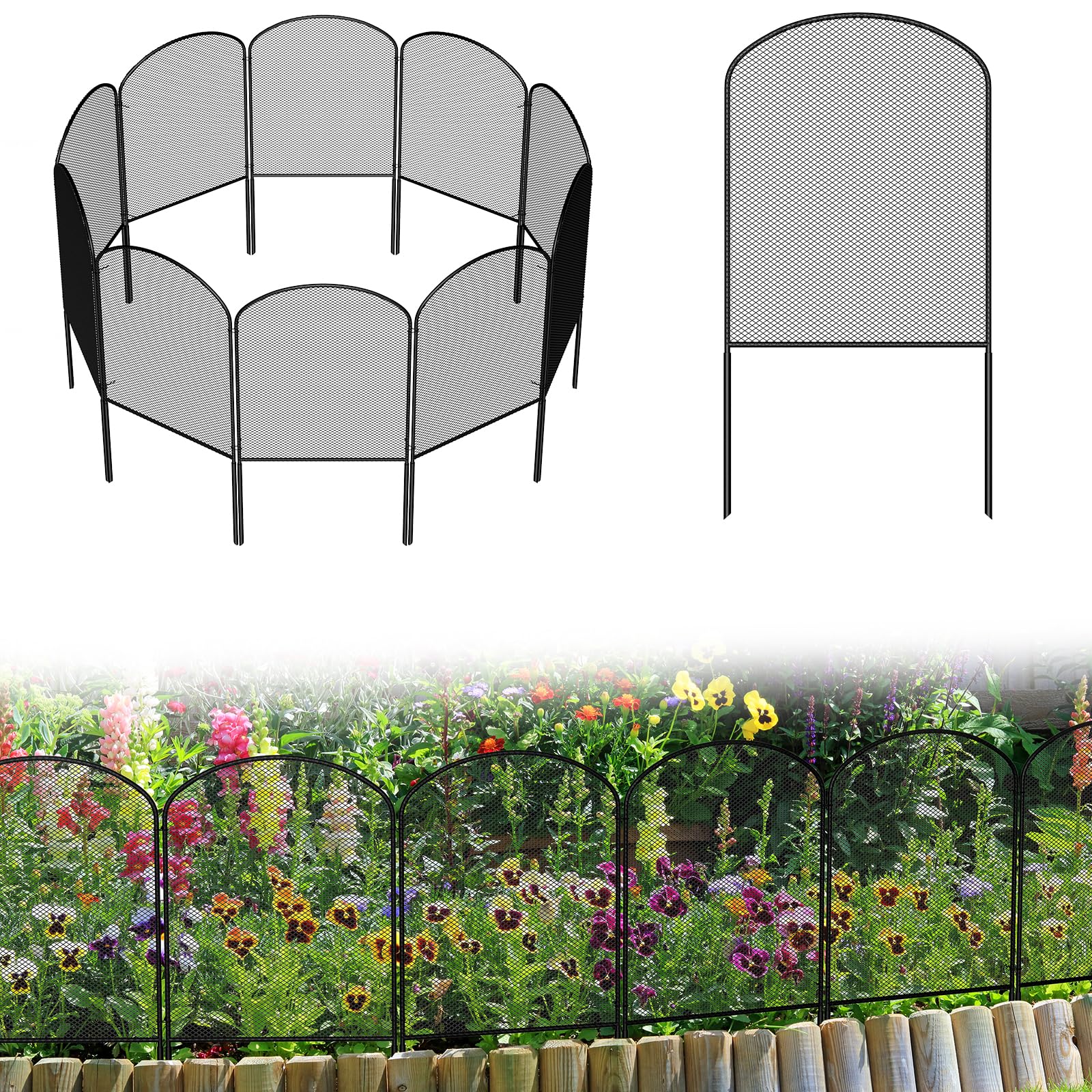 LIANTRAL Recinzione decorativa da giardino a rete, 10 pannelli, barriera per animali, barriera per cani, per esterni, per cortile, in filo metallico antiruggine, per piccoli animali conigli, 61 cm