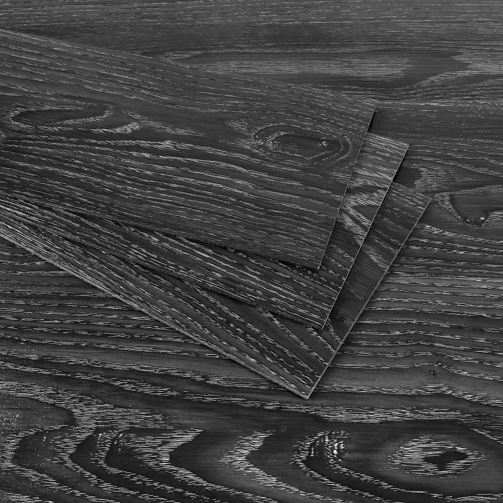 CHIHUT 6''x36'' Oak Wood Vinyl Flooring Planks Black Peel and Stick Floor Tiles for Bathroom Kitchen Flooring Self Adhesive Waterproof Vinyl Plank