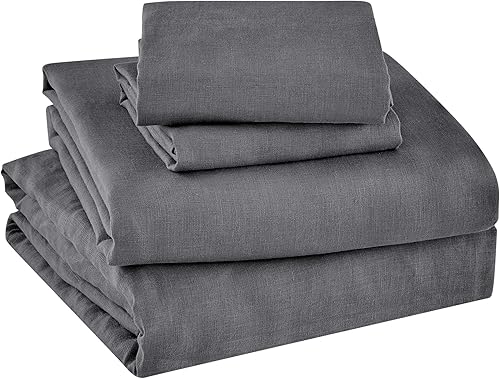 Levtex Home - 100% lino - Juego de sábanas tamaño individual - Lino lavado - Carbón - El juego incluye sábana encimera (66x96 pulgadas), sábana