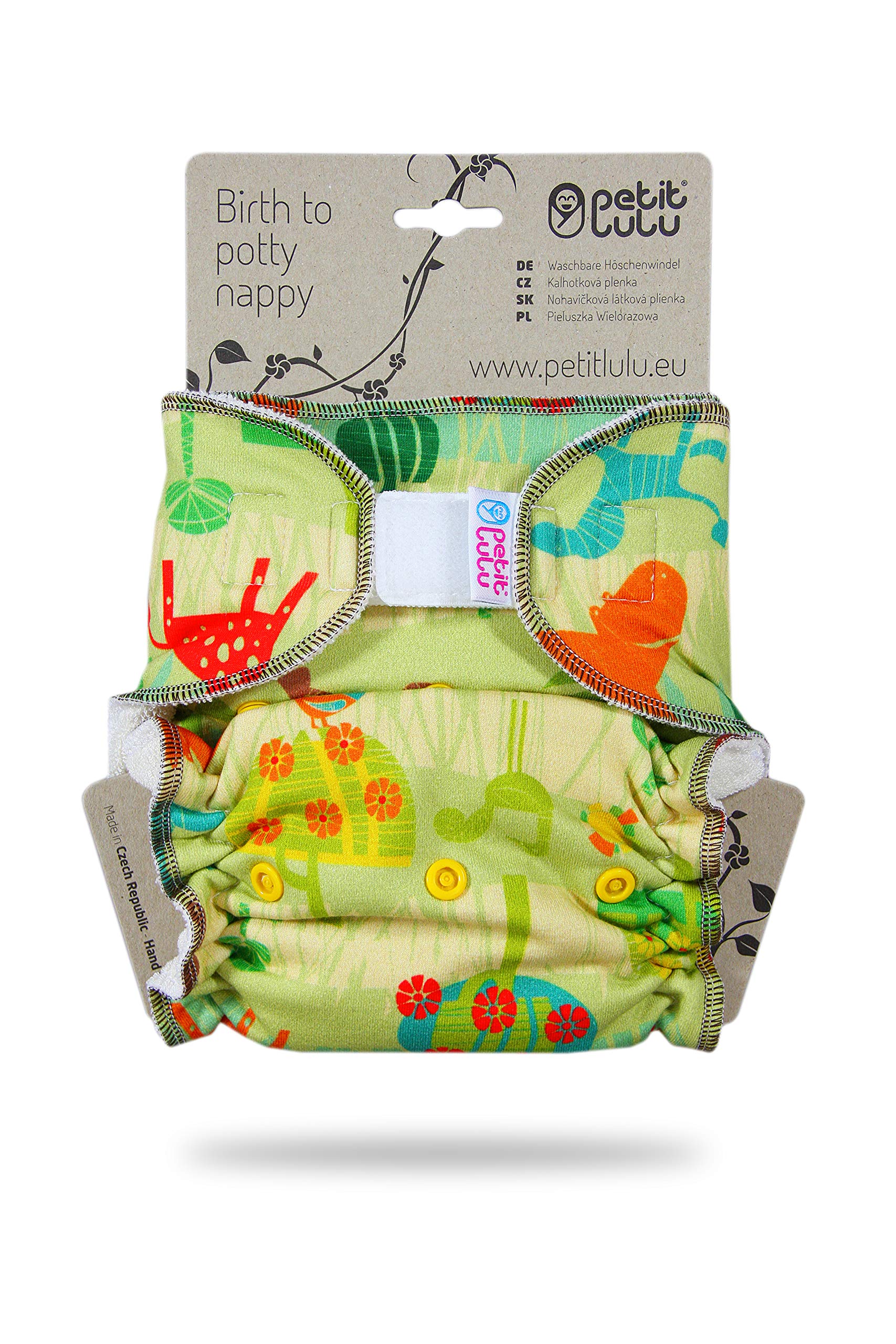 Petit Lulu Pannolino in Tessuto Bambù Taglia Unica Hook & Loop Birth To Potty Prodotto in Europa