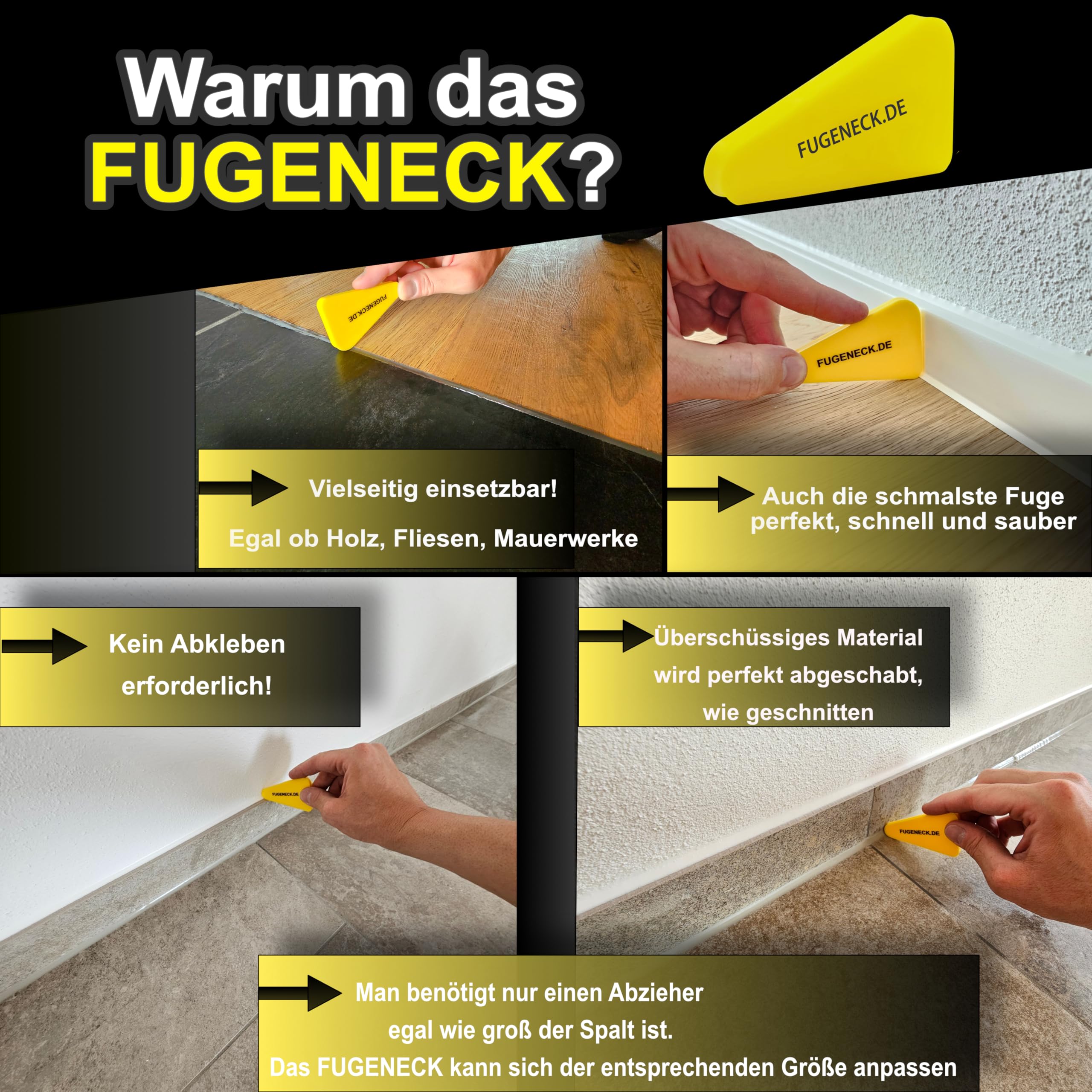Estrattore professionale per fughe – design unico con bordi speciali – 3 diverse dimensioni – Strumento acrilico e silicone dalla Germania (1 pezzo giallo)