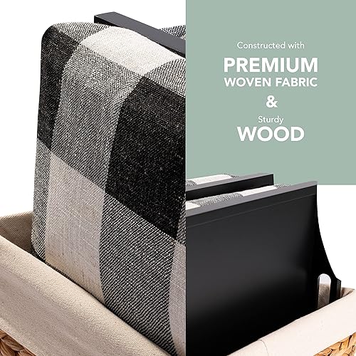 Miniatura 7 de ROSSIE HOME Bandeja de madera para cama  Juego de dos  con cesta de almacenamiento de jacinto  Buffalo Check  Se adapta a portátiles de hasta 15.6