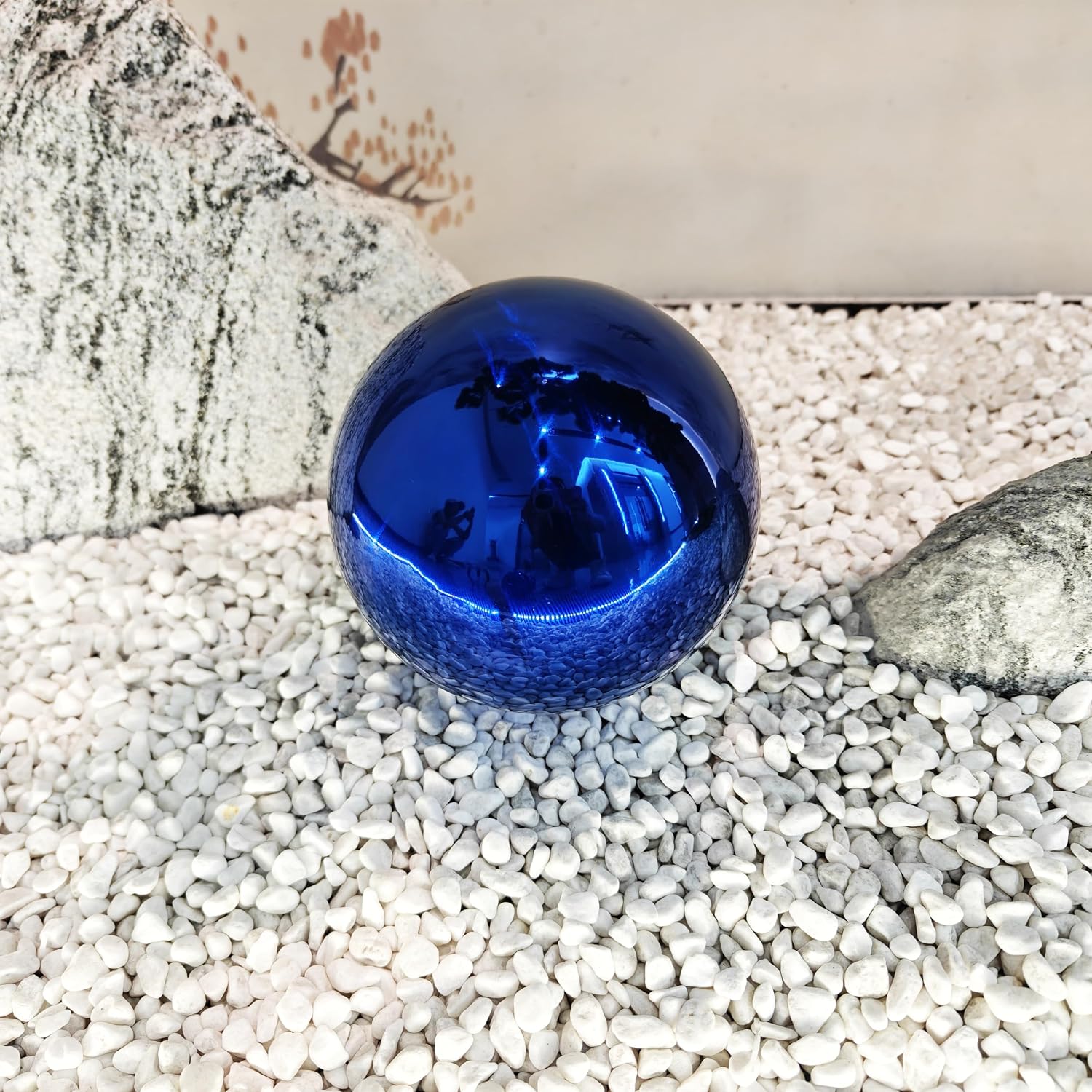8 inch Gazing Ball Stainless Steel Gazing Globe Mirror Reflective Garden Sphere Floating Pond Balls Gazing Ball Shiny Home Outdoor Ornament(Blue)