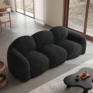 JACH Small Minimalist Sofa for Apartment, Modern Comfy Upholstered Sofas, Boneless Leisure Couches, 3-Seater Cloud Couch for Living Room Bedroom, Small Space Black, No Assembly Required