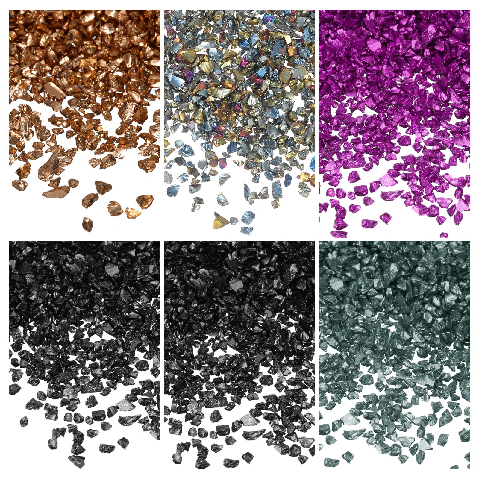 sourcing map 26g Crushed Glass for Crafts, 2-4mm Metallic Irregular Glass Chips Sprinkles Reflective Chunky Glitter for Nail Arts Vase Filler DIY Resin Decor, Black/Purple/Blue/Gold
