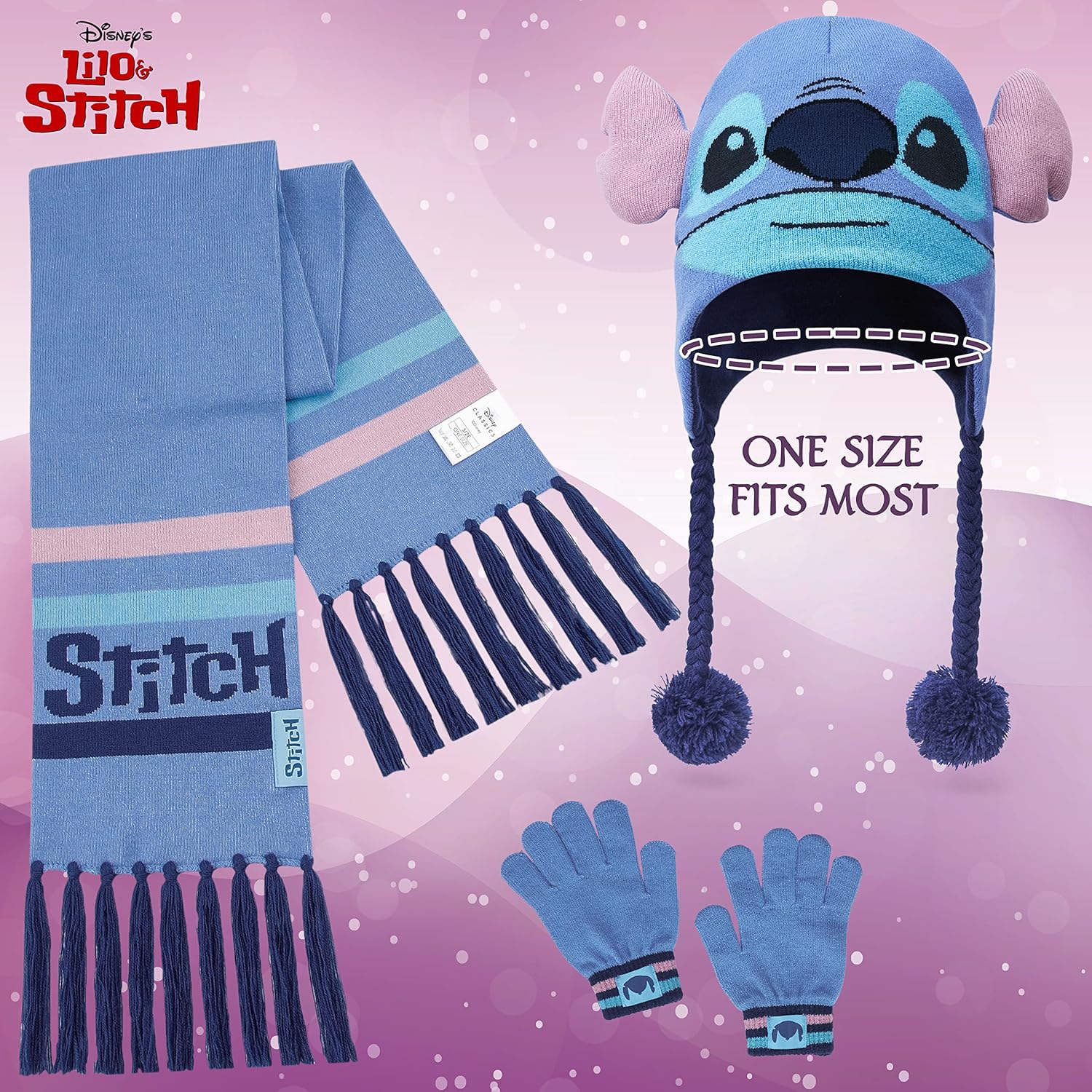 Disney Stitch and Blackjack Girls Winter Set with Hat, Beanie, Scarf & Gloves - Soft Warm Accessories - Image 7