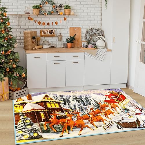 Miniatura 5 de Chicrug Alfombra de área de Navidad para dormitorio, alfombra lavable de caucho termoplástico de 3 x 5 pies para sala de estar, alfombra