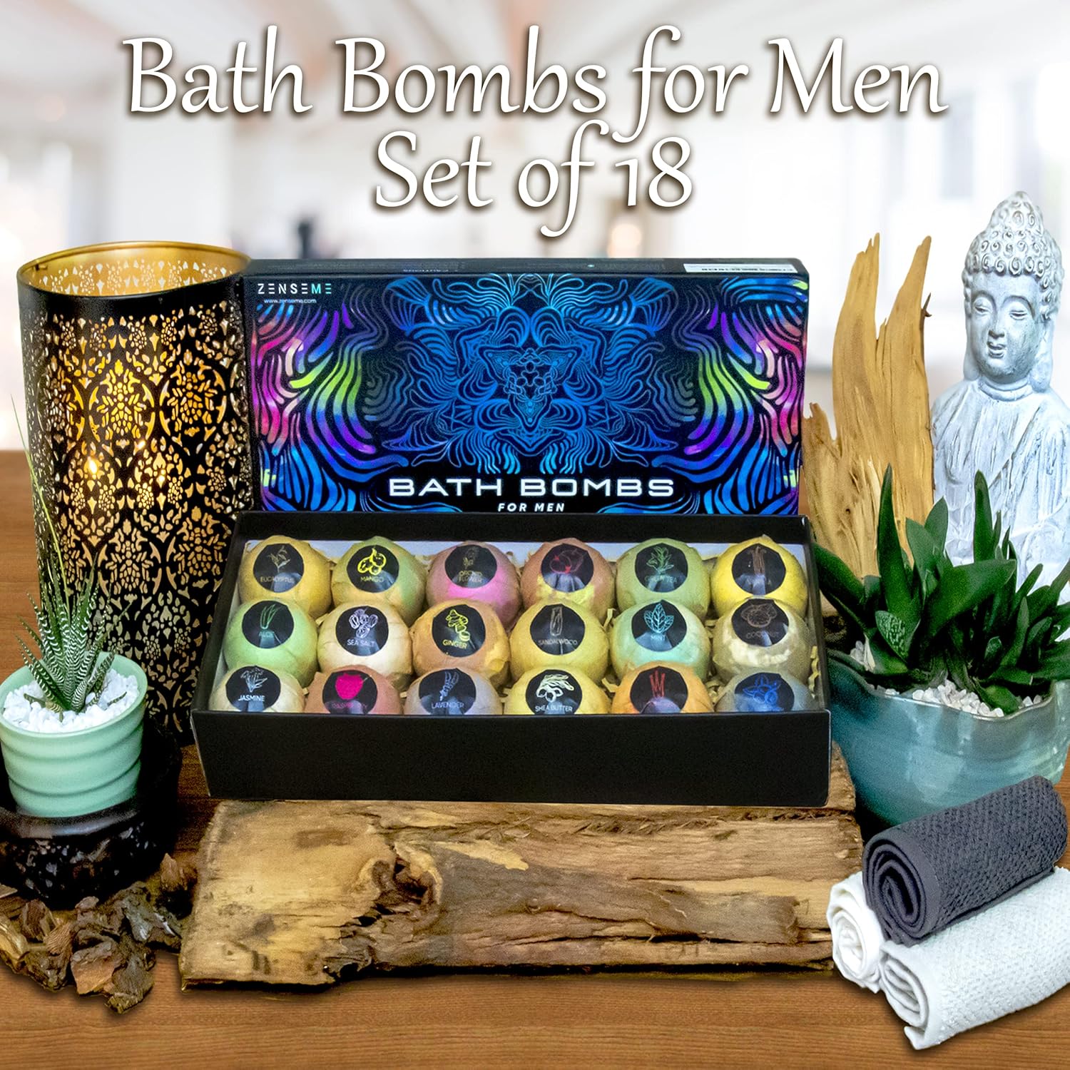 Bath Bombs for Men - Bundle of 26 Scented Organic Handmade Bath Bombs of 2.5 Oz with Natural Essential Oils, Unique Strong Manly Scents, for Boyfriend, Husband, Father or Friend, by ZenseMe