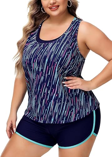 Miniatura 2 de NIeyook Women Plus Size 3 Piece Tankini Swimsuits Athletic Bathing Suits with Boy Shorts Tank Top with Sports Bra