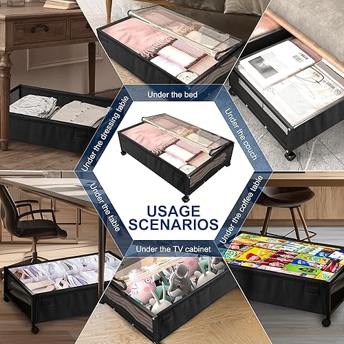 Miniatura 7 de G4S3 1 paquete de contenedores de almacenamiento debajo de la cama con ruedas, contenedores de almacenamiento de acero inoxidable debajo de la cama,