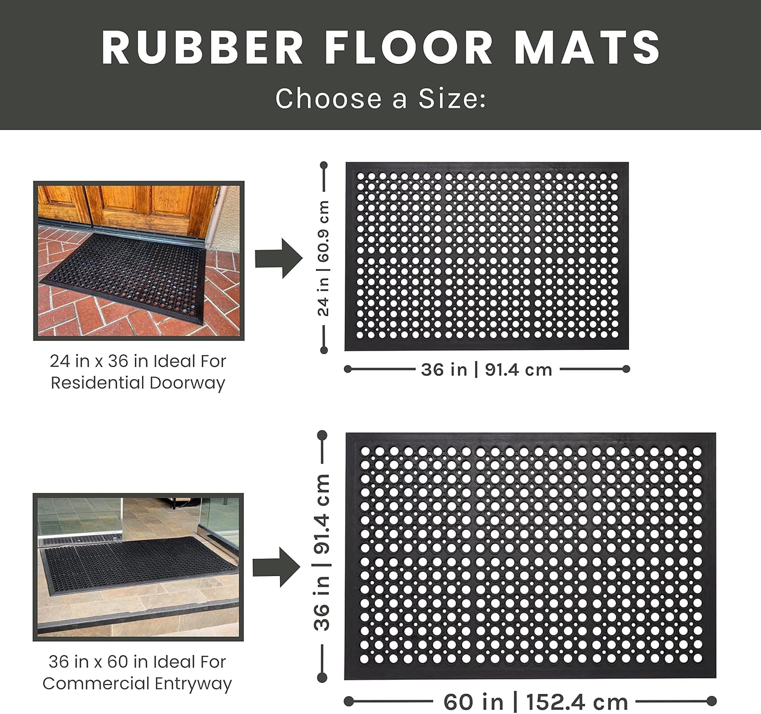 Envelor Anti Fatigue Mat Rubber Floor Mats Door Mat Non Slip Drainage Mat for Entryway, Kitchen, Restaurant, Garage, Heavy Duty Use Doormat, Commercial Floor Mat Industrial 36 x 60 Inches