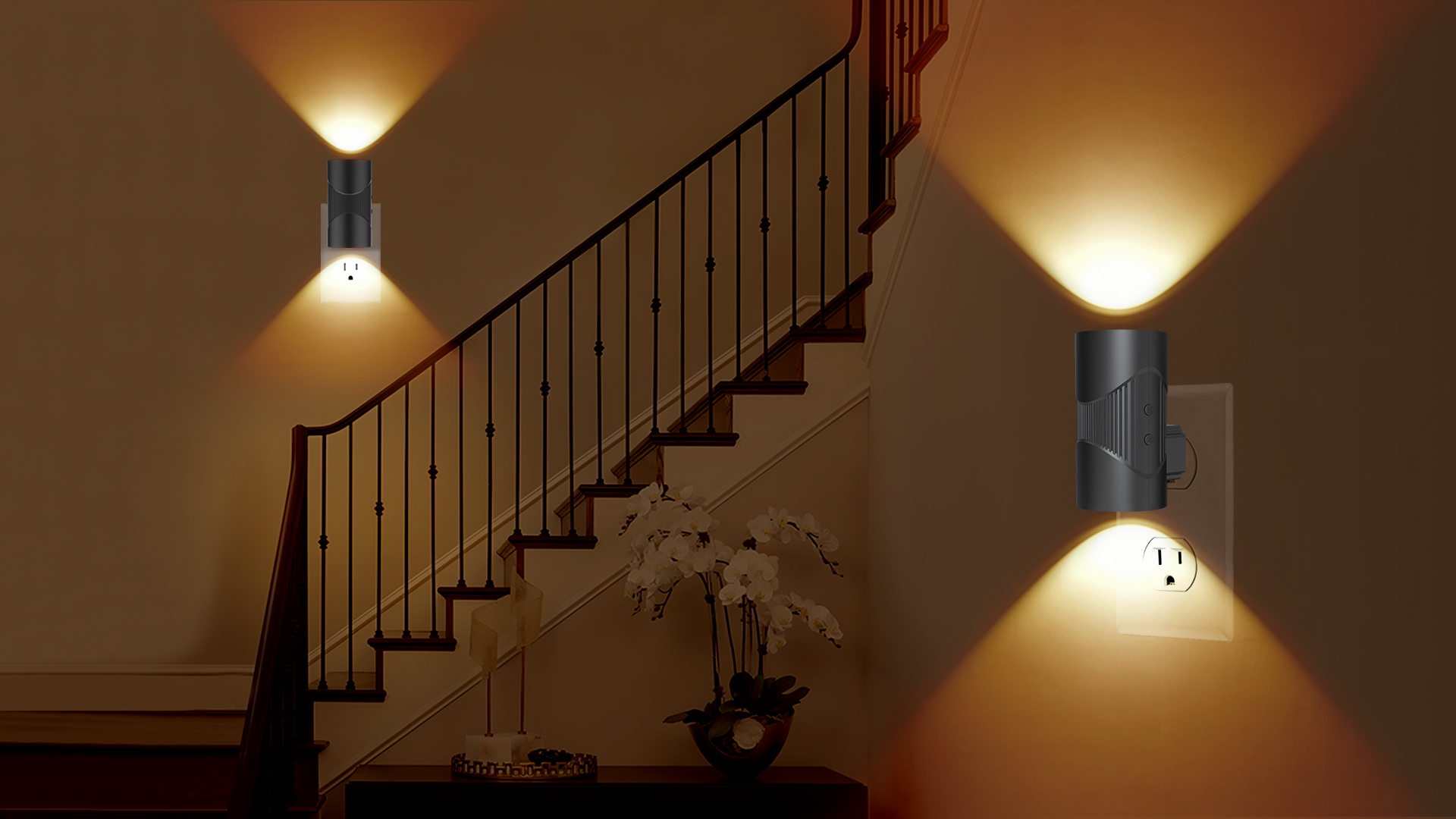 Image of easuntec Night Lights Plug into Wall, Plug in Night Light, Night Light, Dusk to Dawn Light Sensor, 3 Light Modes, Dimmable Night Lights for Bedroom Bathroom Hallway Kitchen Stairs (Black, 2 Pack)