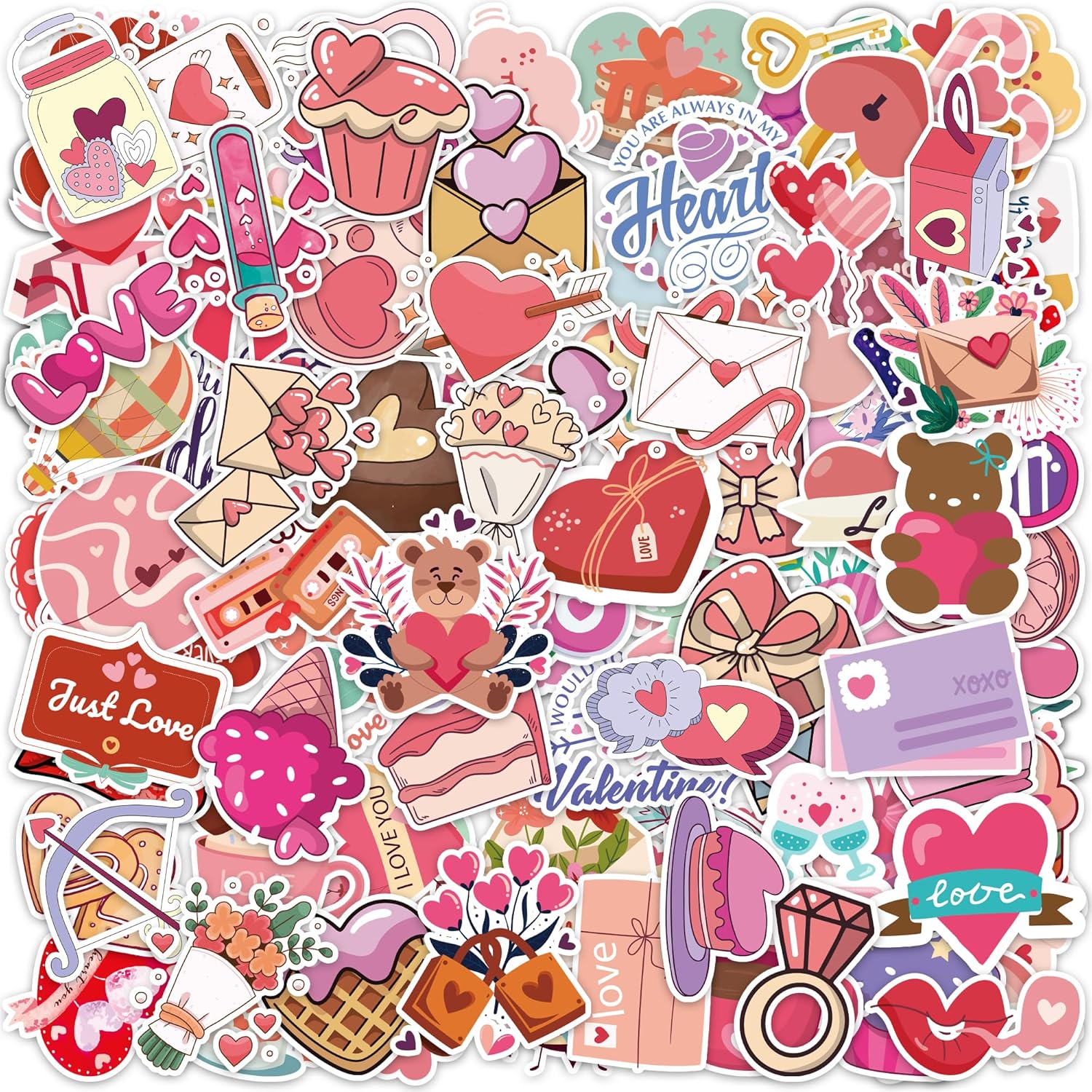 Valentines Stickers - Valentines Day Gifts for Kid - 100 PCS Vinyl Heart Stickers - Valentine Crafts for