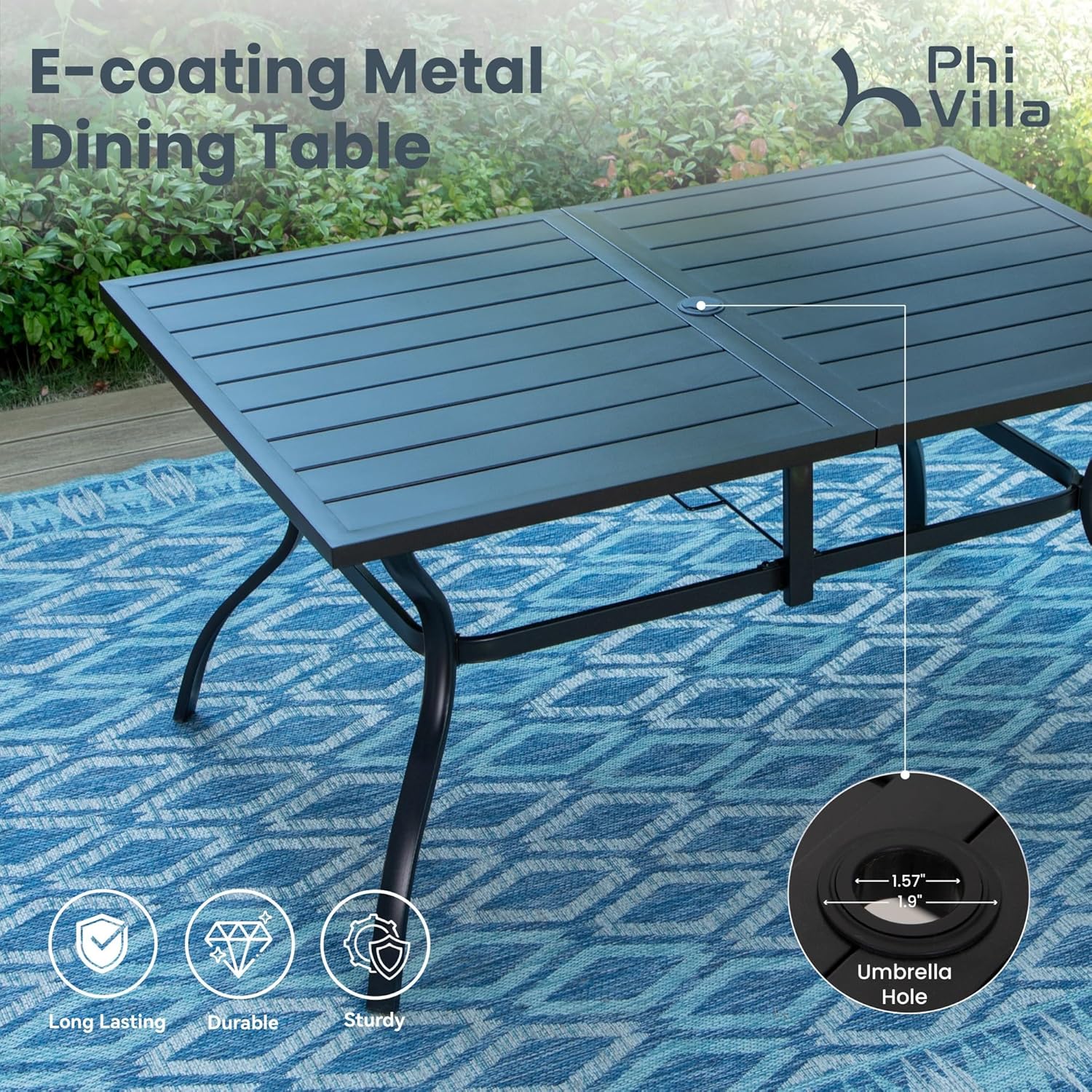 PHI VILLA Patio Dining Set for 6 Clearance, Outdoor Dining Table with Umbrella Hole and 6 Patio Dining Chairs Waterproof & Rustproof Suitable for All Weather