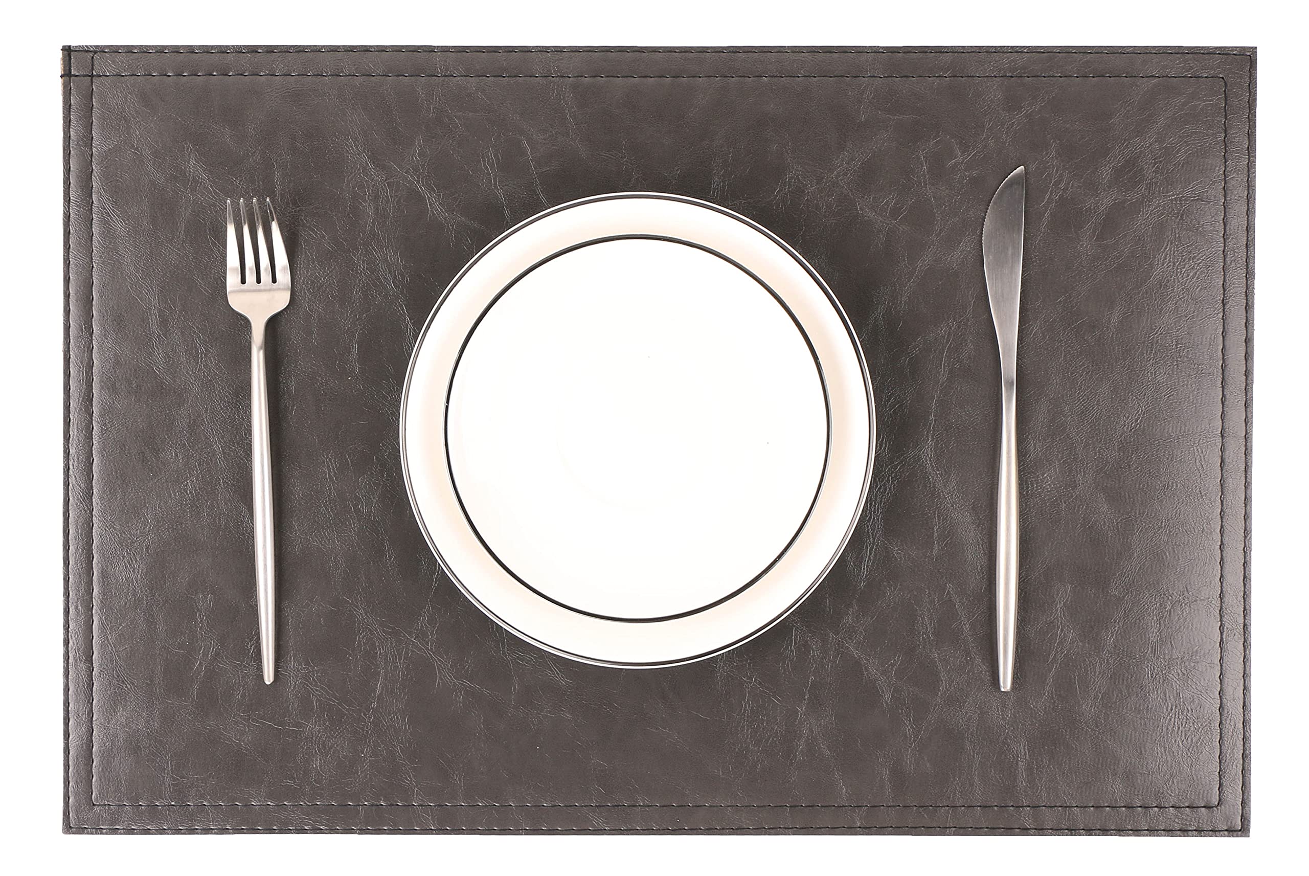 Waterproof PU Placemats, Faux Leather Dinging Table Mat, Set of 6, Easy to Wipe Off Scrub Vinyl Mat, Heat & Stain Resistant for Office Conference