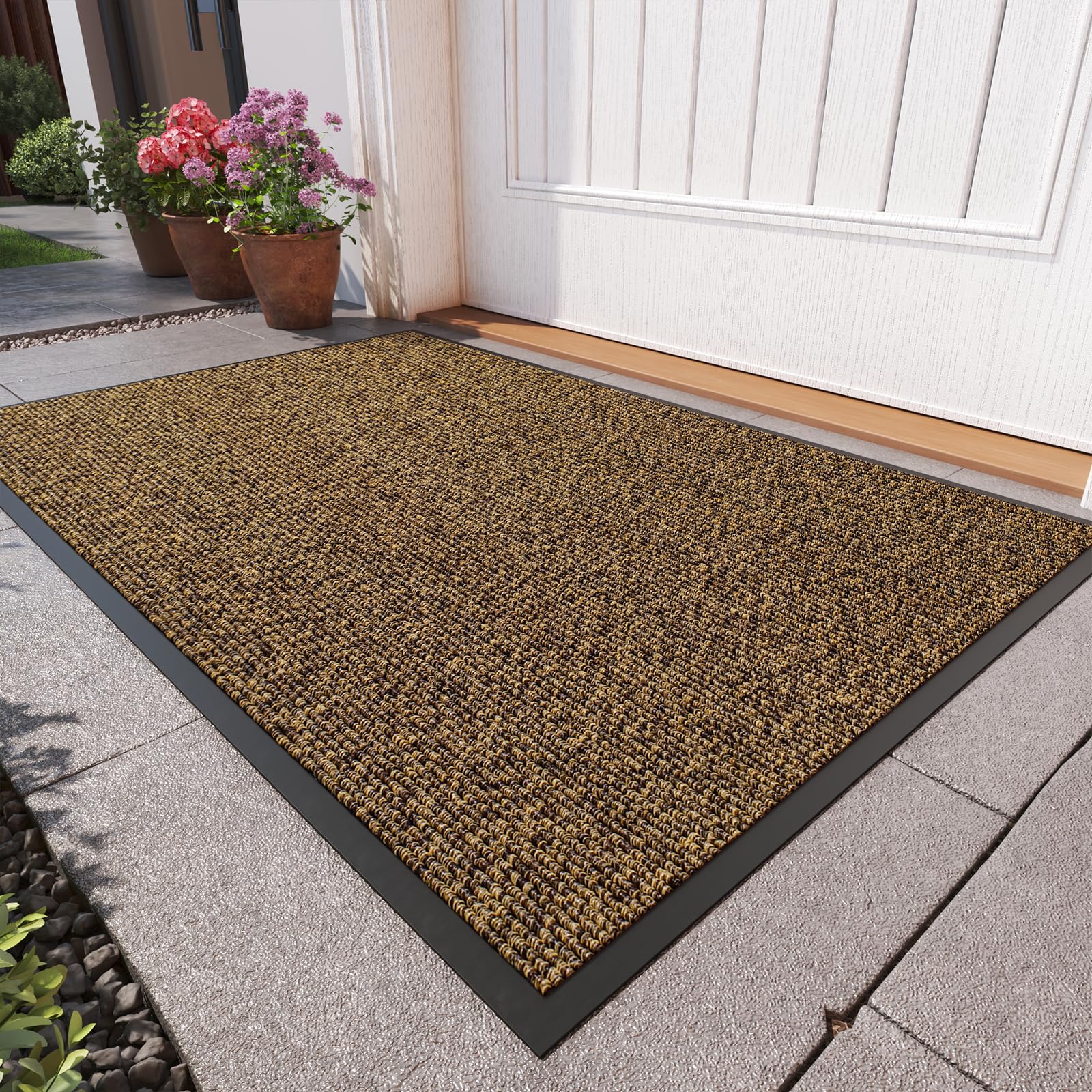 Dirt Trapper Door Mat, 24"x35" Front Door Mat Outside Entrance Brown