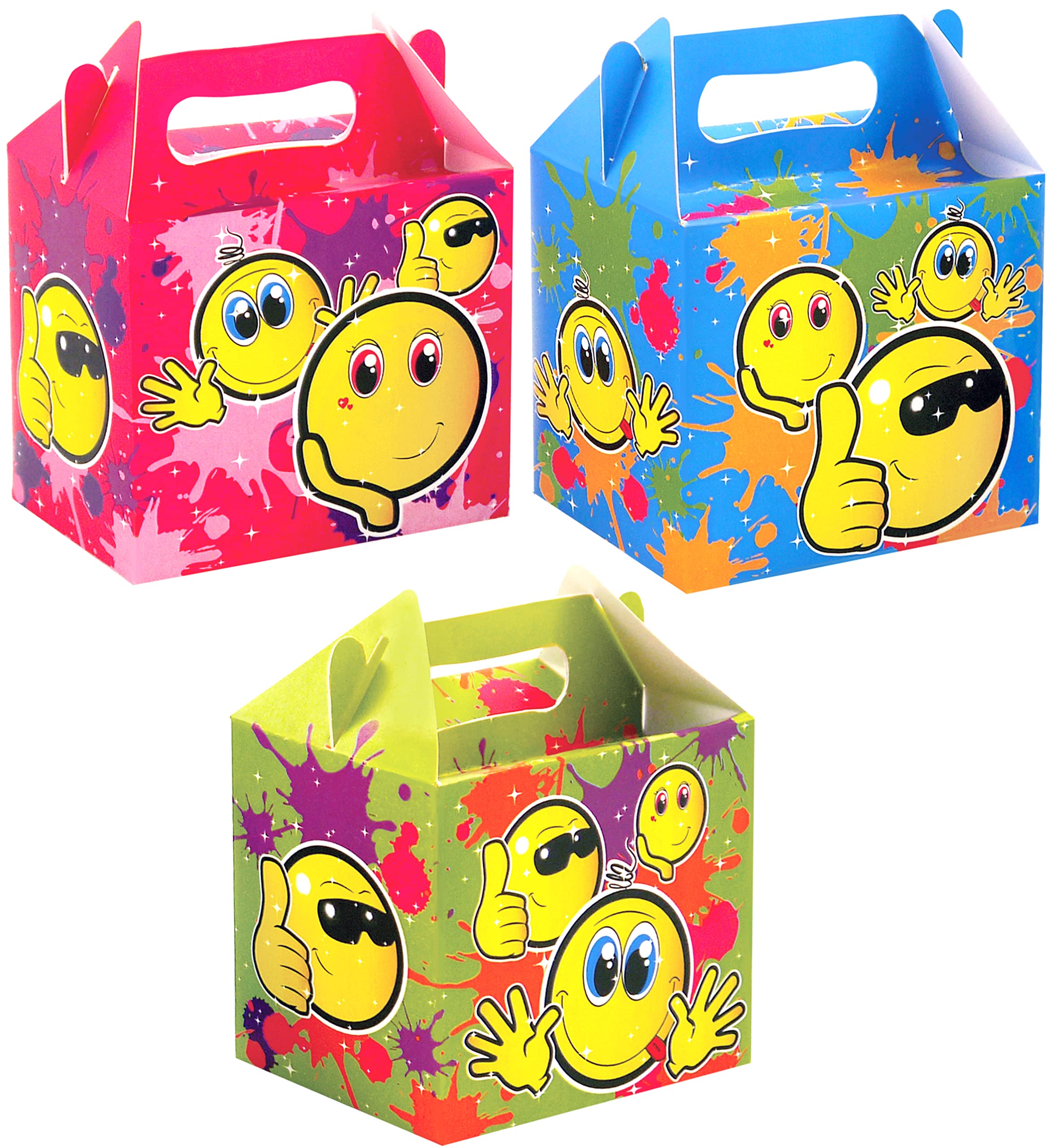 12 x Smile Emojis Boxes - Kids Themed Birthday Party Favour Food Gift Boxes for Goodies & Treats Empty Cardboard Box to Fill