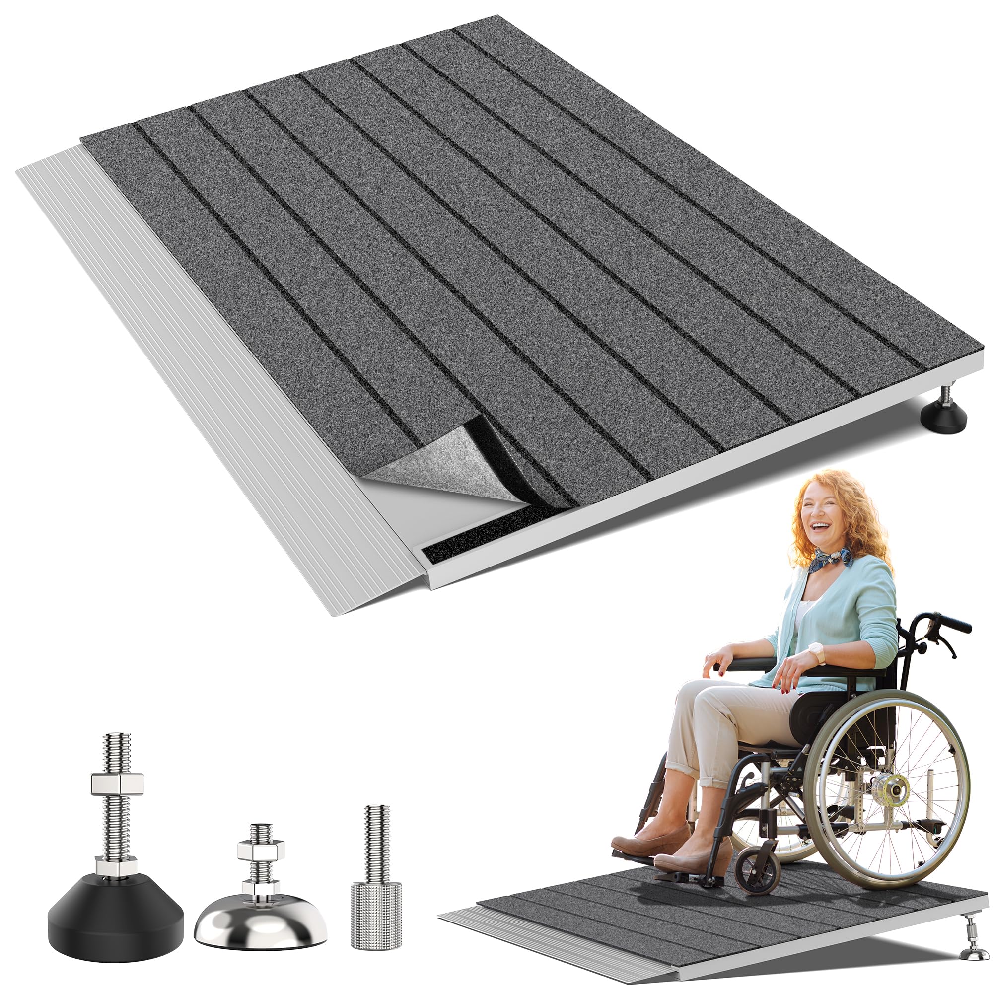 Photo 1 of Nuvium Adjustable Aluminum Threshold Ramp 24"x36" 1.8-5.3" Height Silver