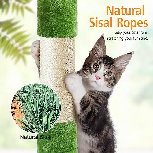 Miniatura 9 de Yaheetech Árbol para gatos de 57 pulgadas, torre para gatos de interior con cesta de condominio de 2 puertas y postes rascadores de sisal, muebles
