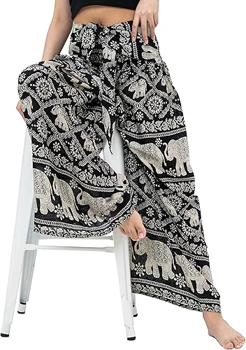 Miniatura 4 de B BANGKOK PANTS Pantalones estilo palazzo boho para mujer, pantalones de pierna ancha para yoga