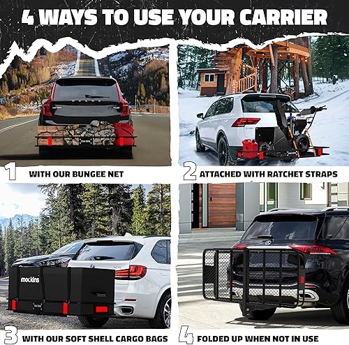 Miniatura 2 de Mockins 60 x 20 x 6 pulgadas tapa de 500 libras Cesta de enganche plegable  Transportador de carga y red de enganche de remolque  Soporte de