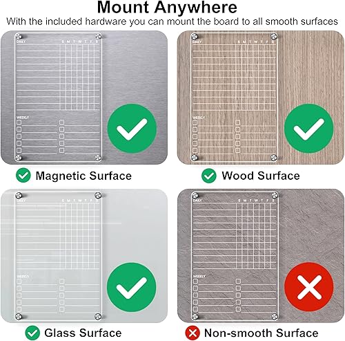 Miniatura 4 de Tabla magnética de tareas de acrílico para niños, adolescentes, familia adulta, tabla de tareas de acrílico transparente de borrado en seco para