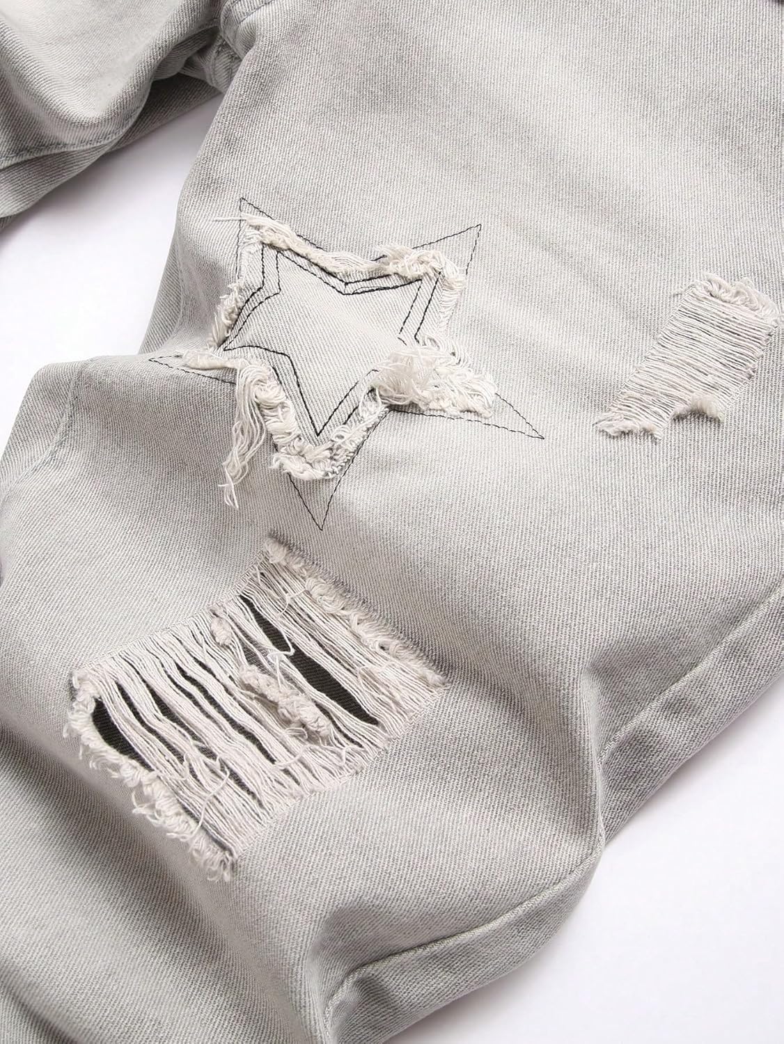 LUCKMILEE Men's Distressed Ripped Jeans, BlaAck, Straight Leg, Denim Pants with Frayed Details