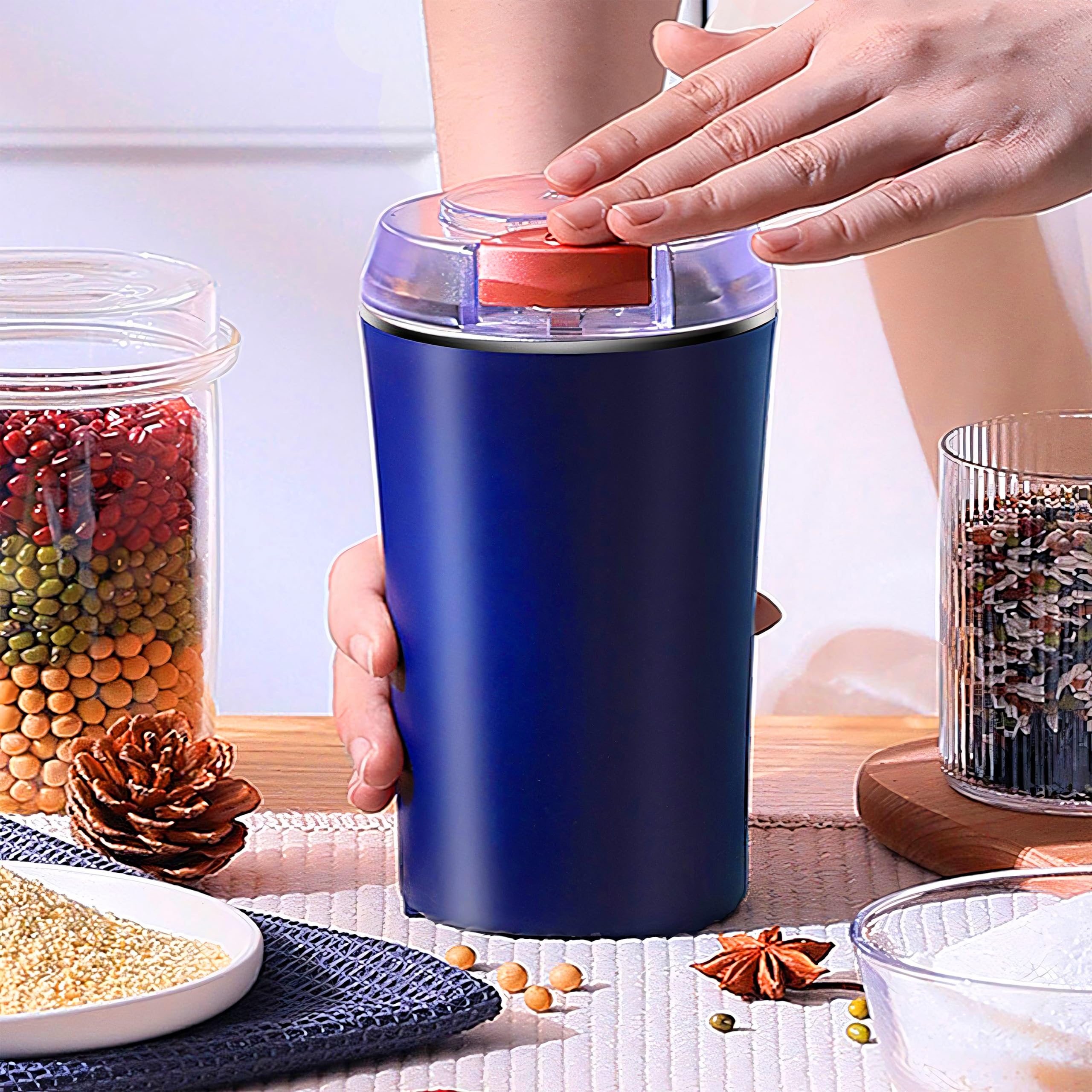 Retoo Macinacaffè elettrico con coltello a percussione in acciaio inox, macina in ceramica, macinatura grossolana regolabile