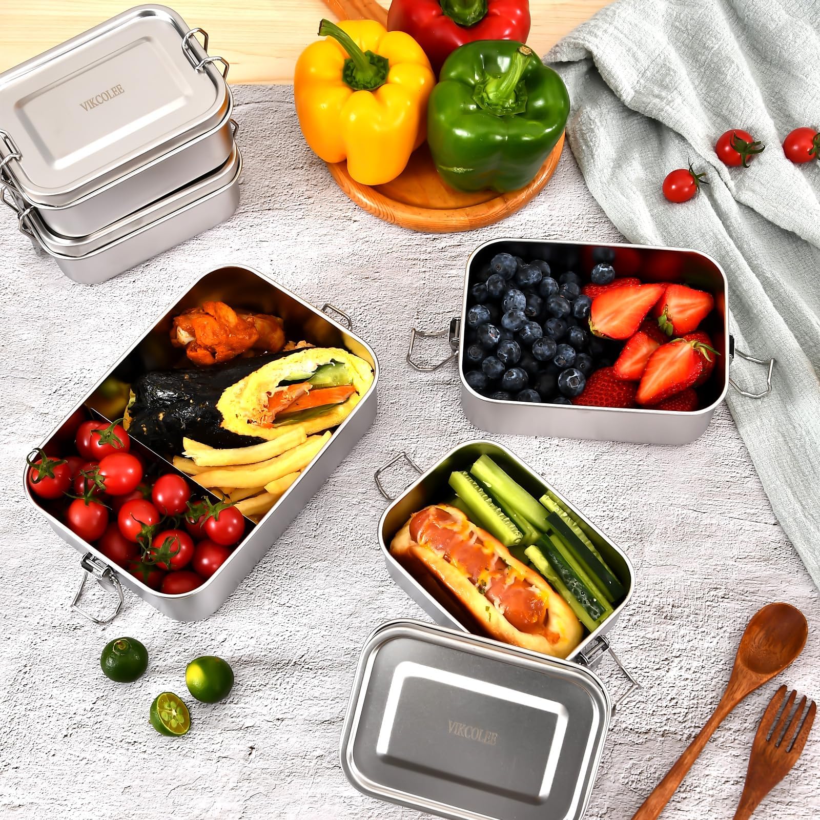 4 Stück Edelstahl-Bento-Box, 4 Größen, Metall-Lunchbox, Lebensmittelbehälter, Lunchbehälter für Zuhause, Arbeit, Camping (550 ml + 850 ml + 1400 ml + 2400 ml)