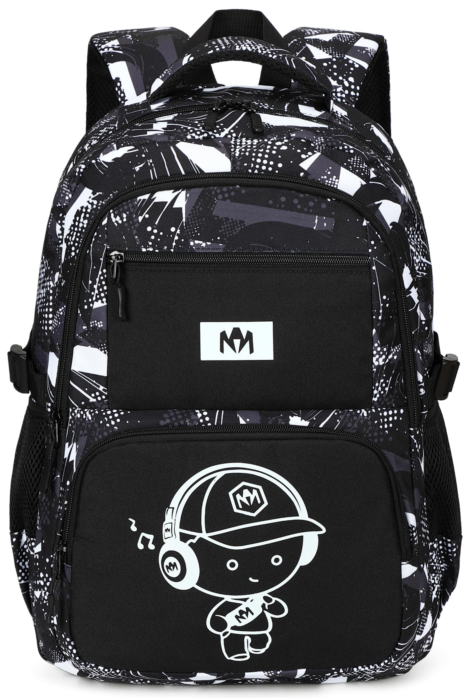BluboonKids Backpack Boys Camo Bookbag Teens Elementary School Bag Daypack Travel Back Pack Middle school (Grey Graffiti)