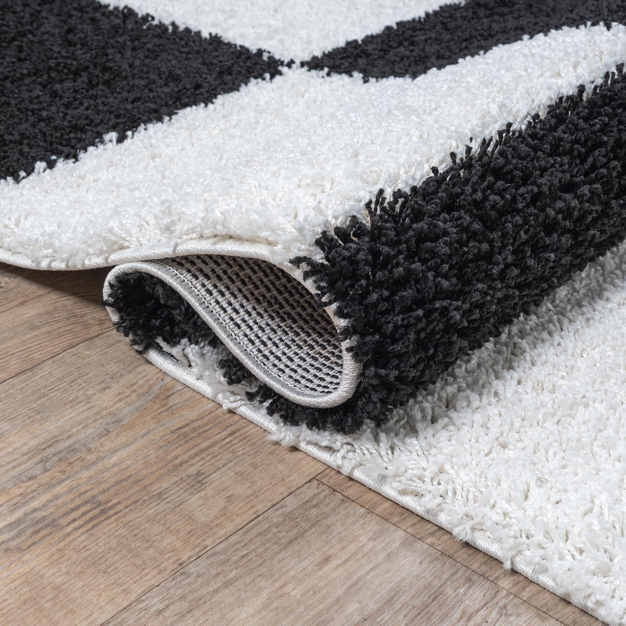SANAT Milano Shaggy Teppich - Hochflor Teppiche für Wohnzimmer, Schlafzimmer, Küche - Schwarz Weiss, Größe: 120 x 170 cm