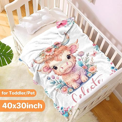 Miniatura 2 de Manta de vaca personalizada con nombre de bebé, regalo para niñas y niños, manta de franela súper suave, cómoda y acogedora, manta decorativa para