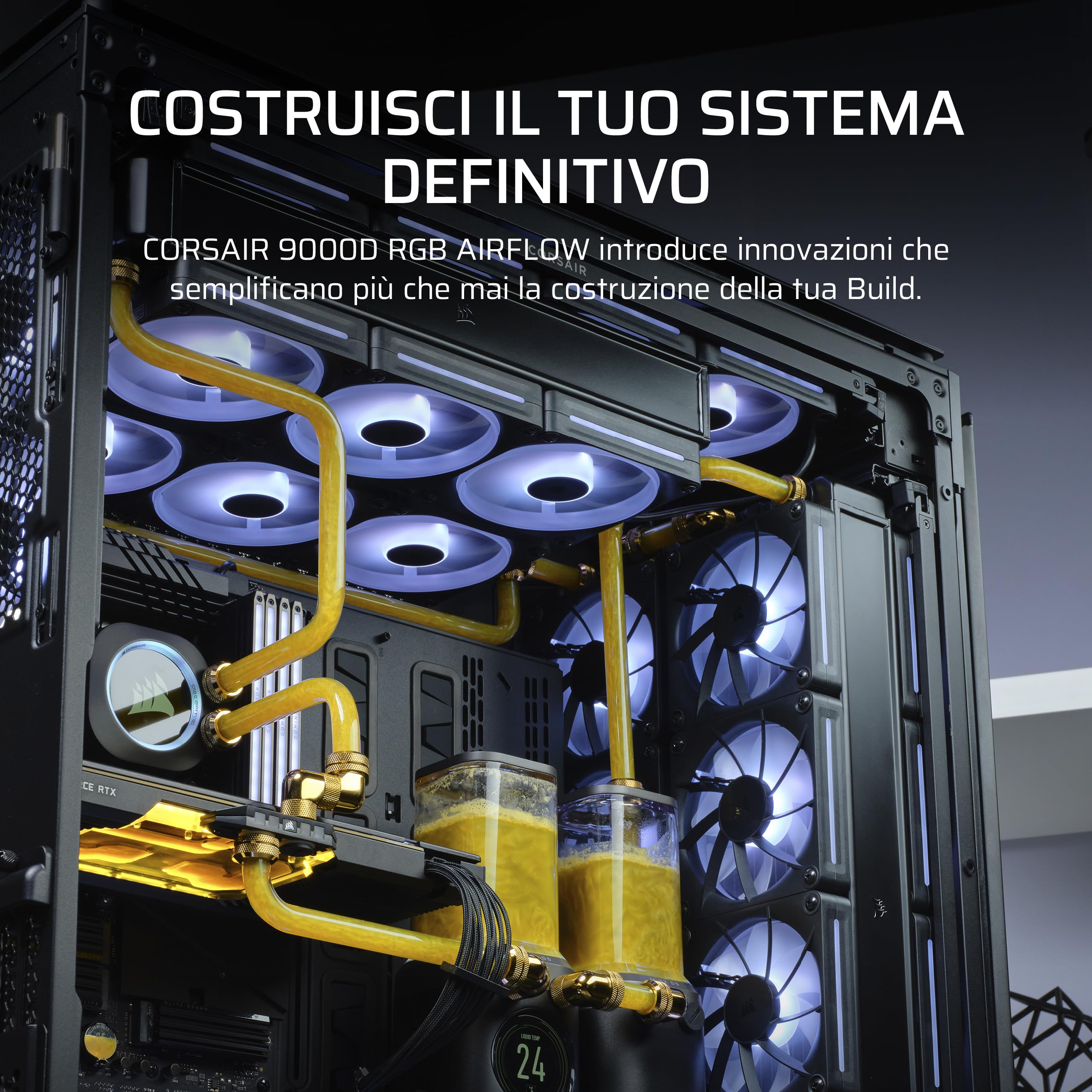CORSAIR 9000D RGB AIRFLOW Case per PC Super Full-Tower – Spazio Mastodontico – Attacco ventole InfiniRail™ – Nessuna Ventola Inclusa – iCUE LINK System Hub Incluso – Nero