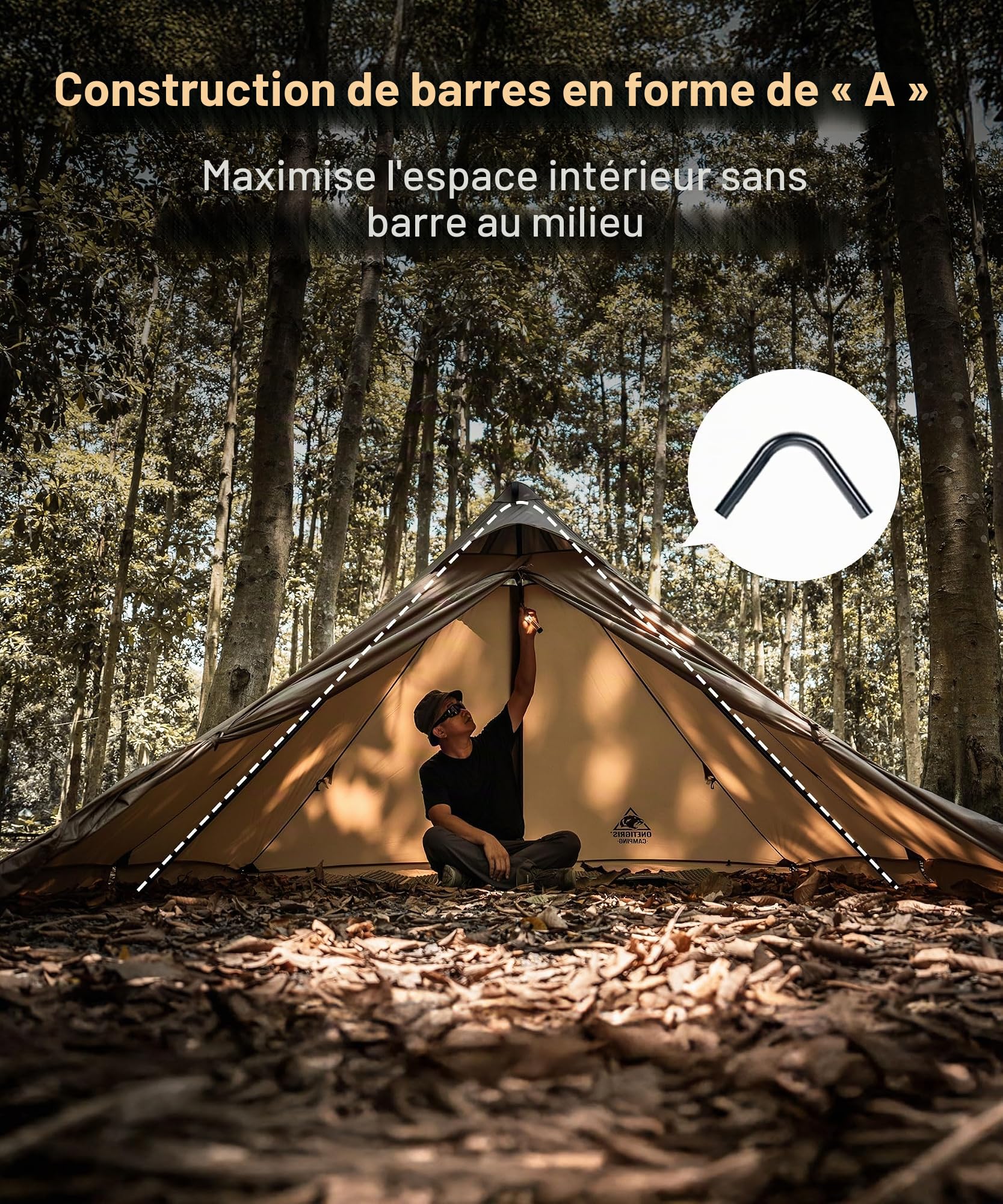 OneTigris APEX Trail Tente 1 personne 4 saisons, structure en A, tente tipi d'extérieur étanche 3000 mm, tente chaude avec trou de cheminée et jupe pare-neige pour camping, randonnée, extérieur