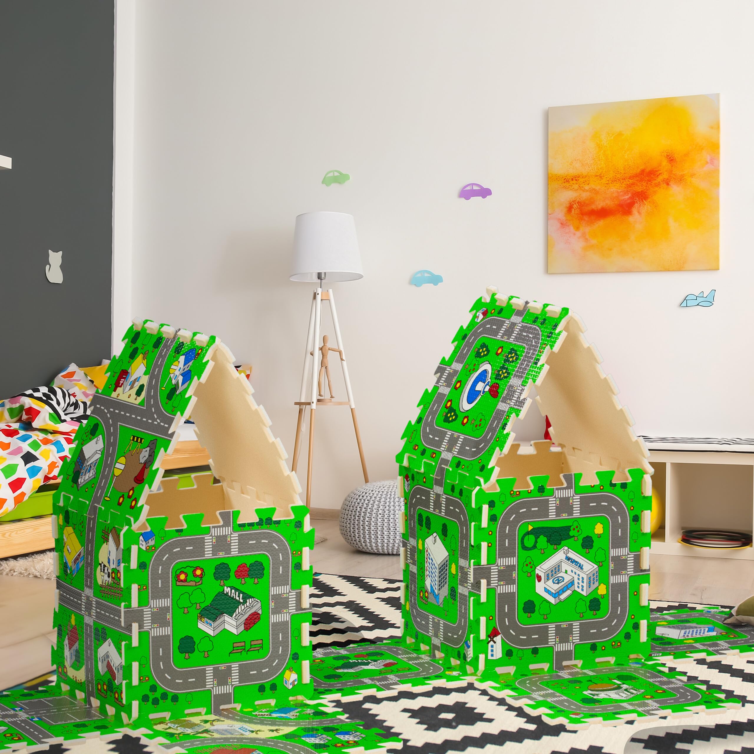 Relaxdays Tappeto Gioco Bambini Puzzle 18 Tasselli Design Strade 178,5 x 90 cm Multicolore