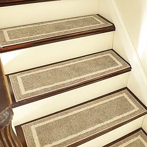 COSY HOMEER Soft Stair Treads Non-Slip Carpet Mat 28inX9in Indoor Stair Runners for Wooden Steps,Stair Rugs for Kids and Dogs, 100% Polyester TPE Backing 15pcs,Beige,Square