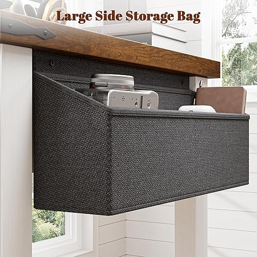 Miniatura 6 de EnHomee - Escritorio pequeño para computadora con tomas de corriente, escritorio blanco con 2 cajones, pequeña mesa de estudio y escritura con