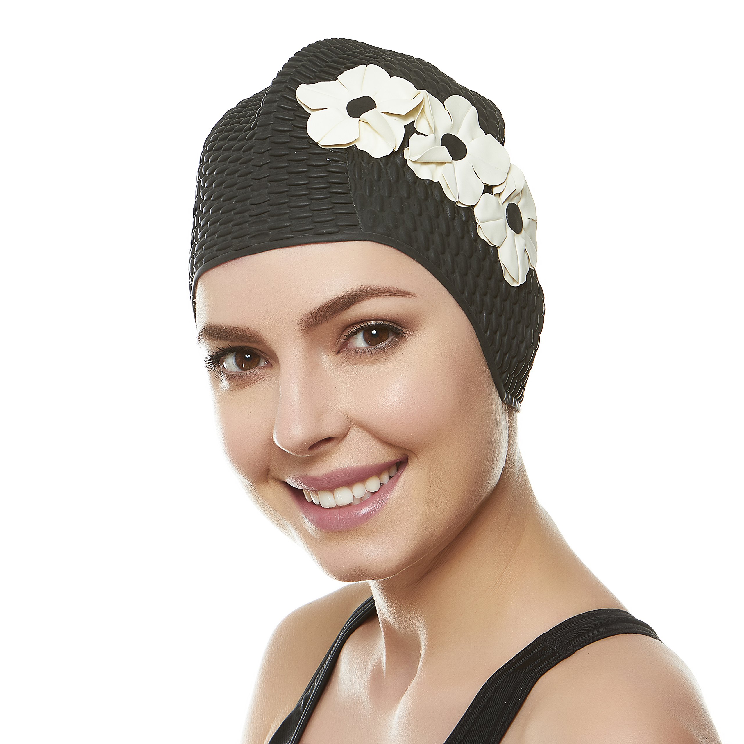 BeeMo Cuffia da nuoto in lattice da donna, in gomma, morbida e confortevole, elasticizzata, elegante, design a taglio basso, protegge i capelli dal sale solare o dal cloro, perfetta per attività