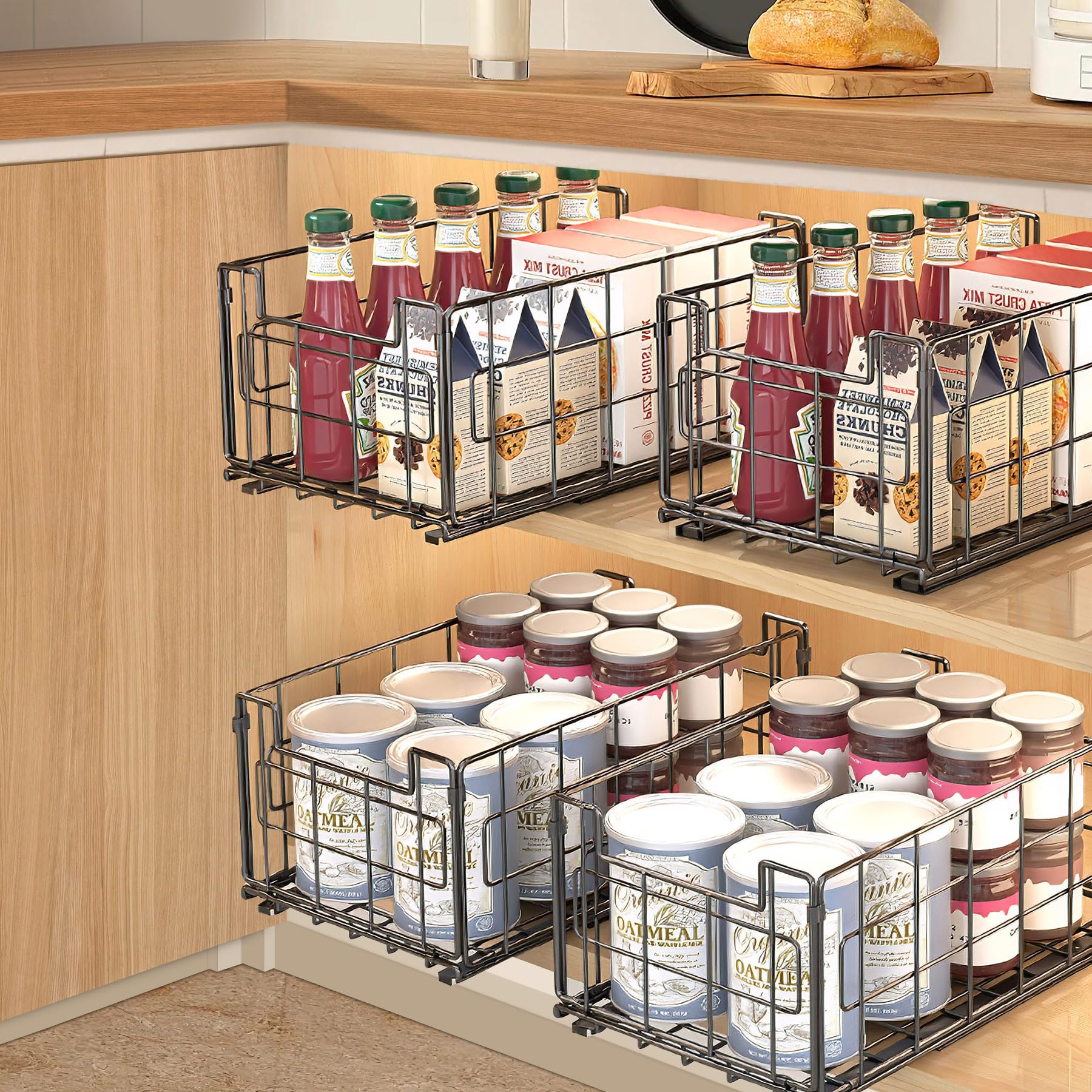 Cajones Extraibles para Cocina, 2 Piezas Organizador de Cajones, no Requiere Taladrar ni Clavar, Bandeja Extraible Armario, Cajones Deslizantes para Cocina, Bandeja Extraible Armario