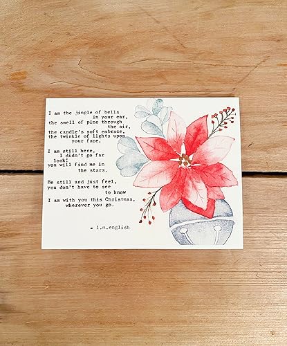 Set of 3 Watercolor poinsettia Christmas card with original typed grief poem