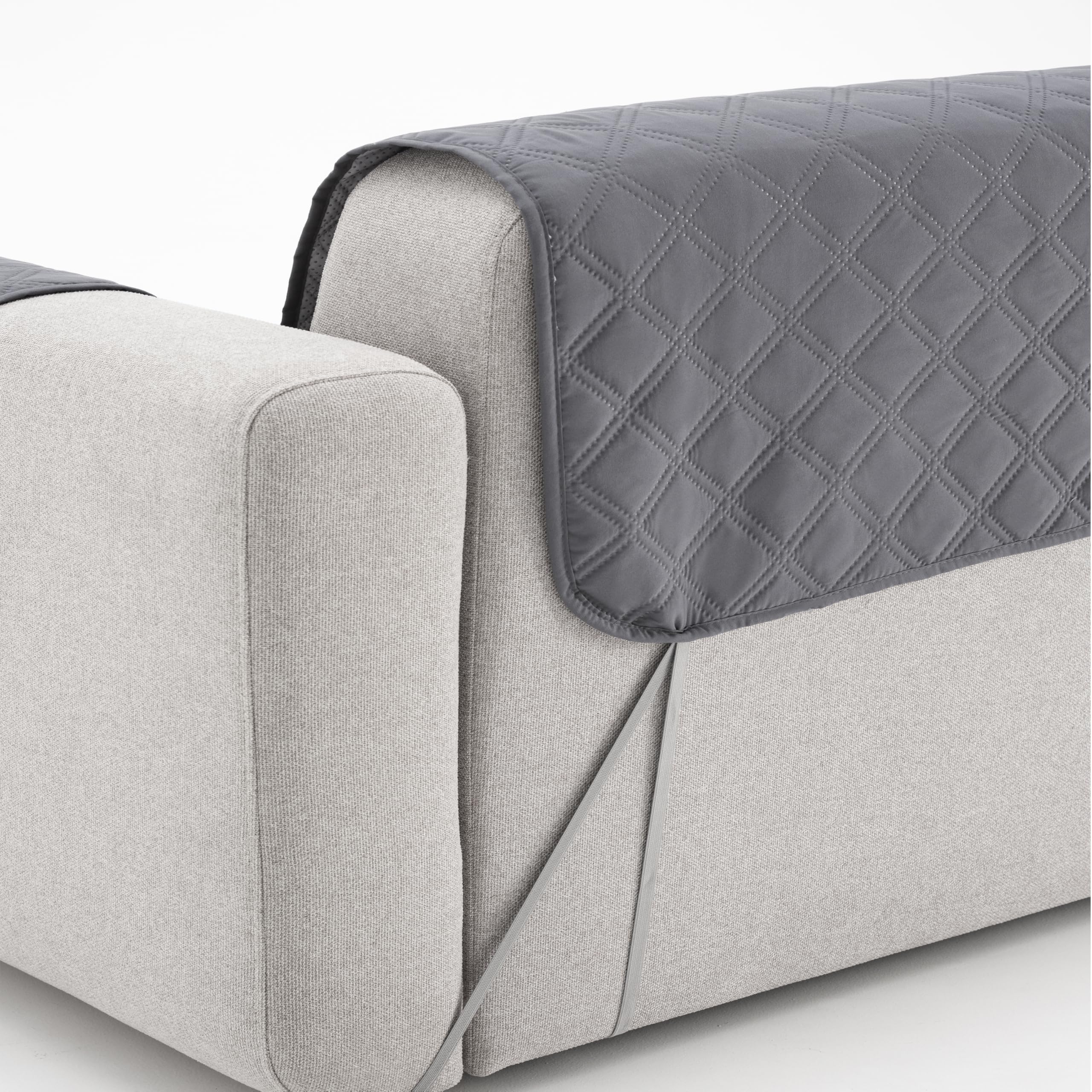 Maxifundas Sofaüberwurf für 4-Sitzer, gepolstert, wendbar, extra weich, Grau/Hellgrau, Sofaüberwurf mit elastischen Befestigungsstreifen, Modell Maui