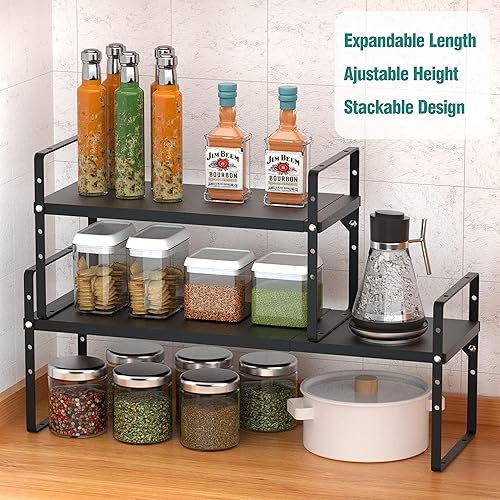 Miniatura 3 de SUZLON Estante de metal expandible, organizador de estante de cocina resistente de 4 niveles, estante ajustable para gabinete, despensa, encimera,