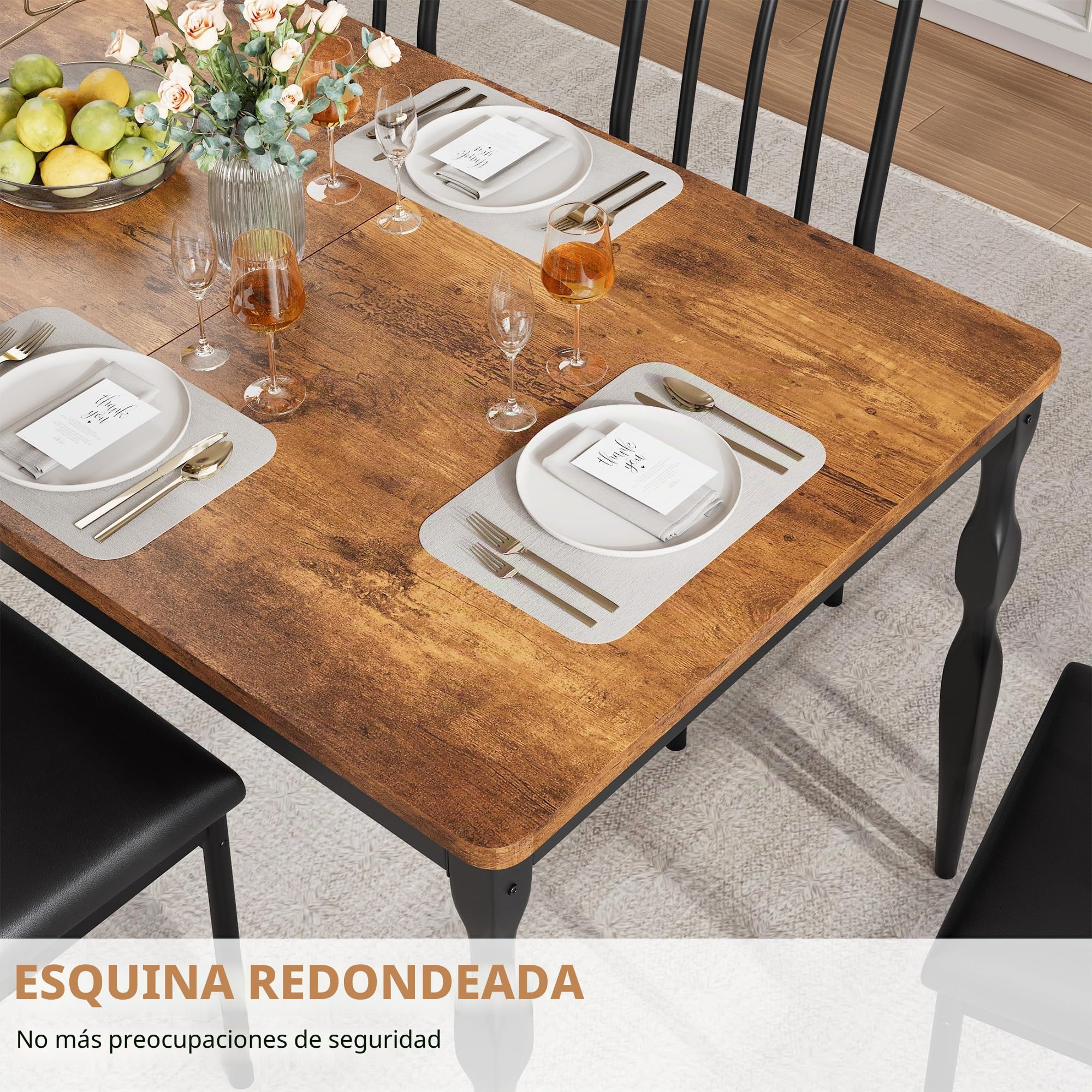 Zstar Mesa De Comedor Industrial para 6 Personas, Mesa Larga De Madera con Diseño De Mortaja y Espiga, Mesa De Cocina con Patas De Metal Resistentes, para Comedor, Oficina, Sala De Estar.