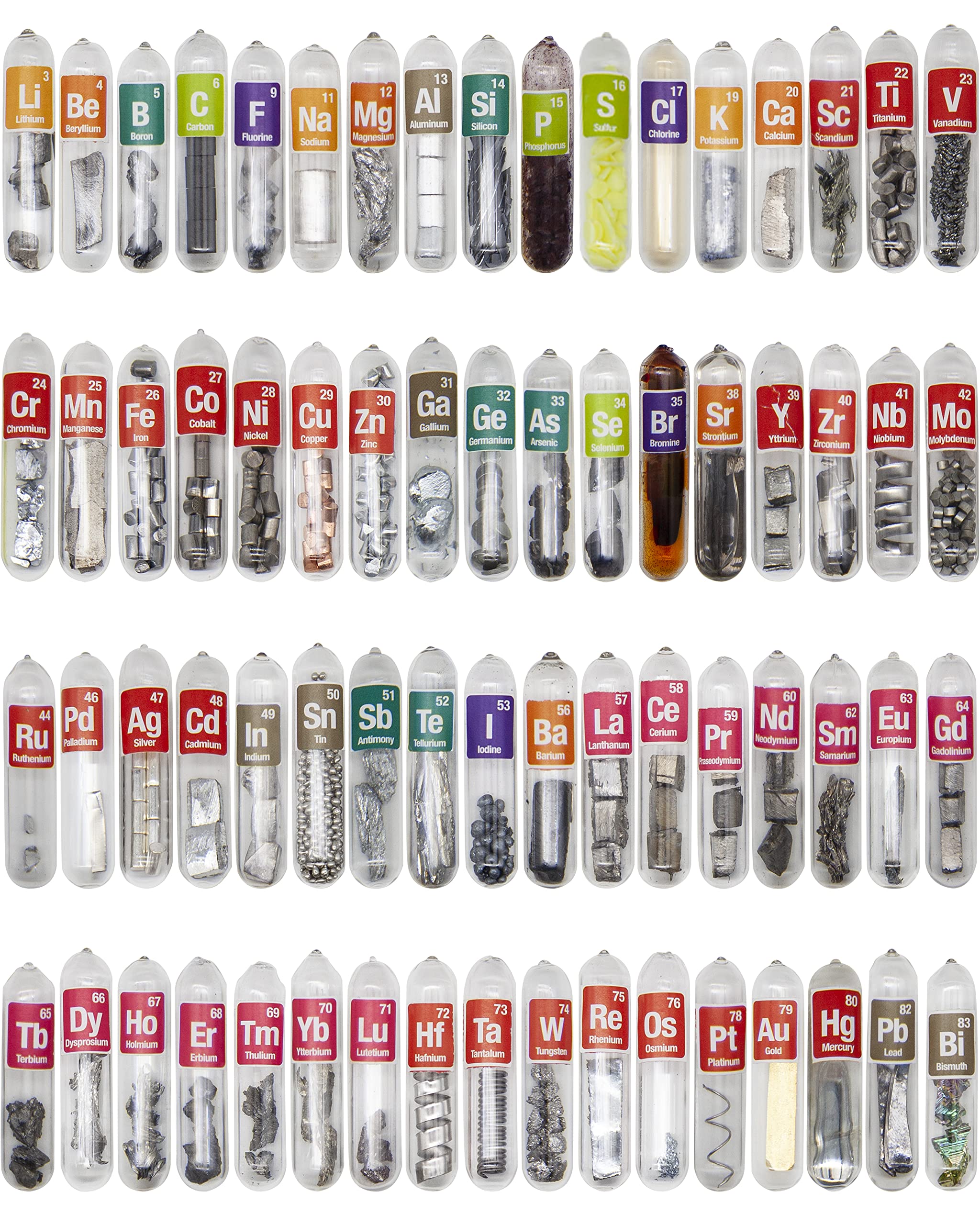 Elements Periodic Table Real, 99.99% Purity, Sealed in Glass Tube, for Gift, Teaching, Display, Collection, 68 Pcs